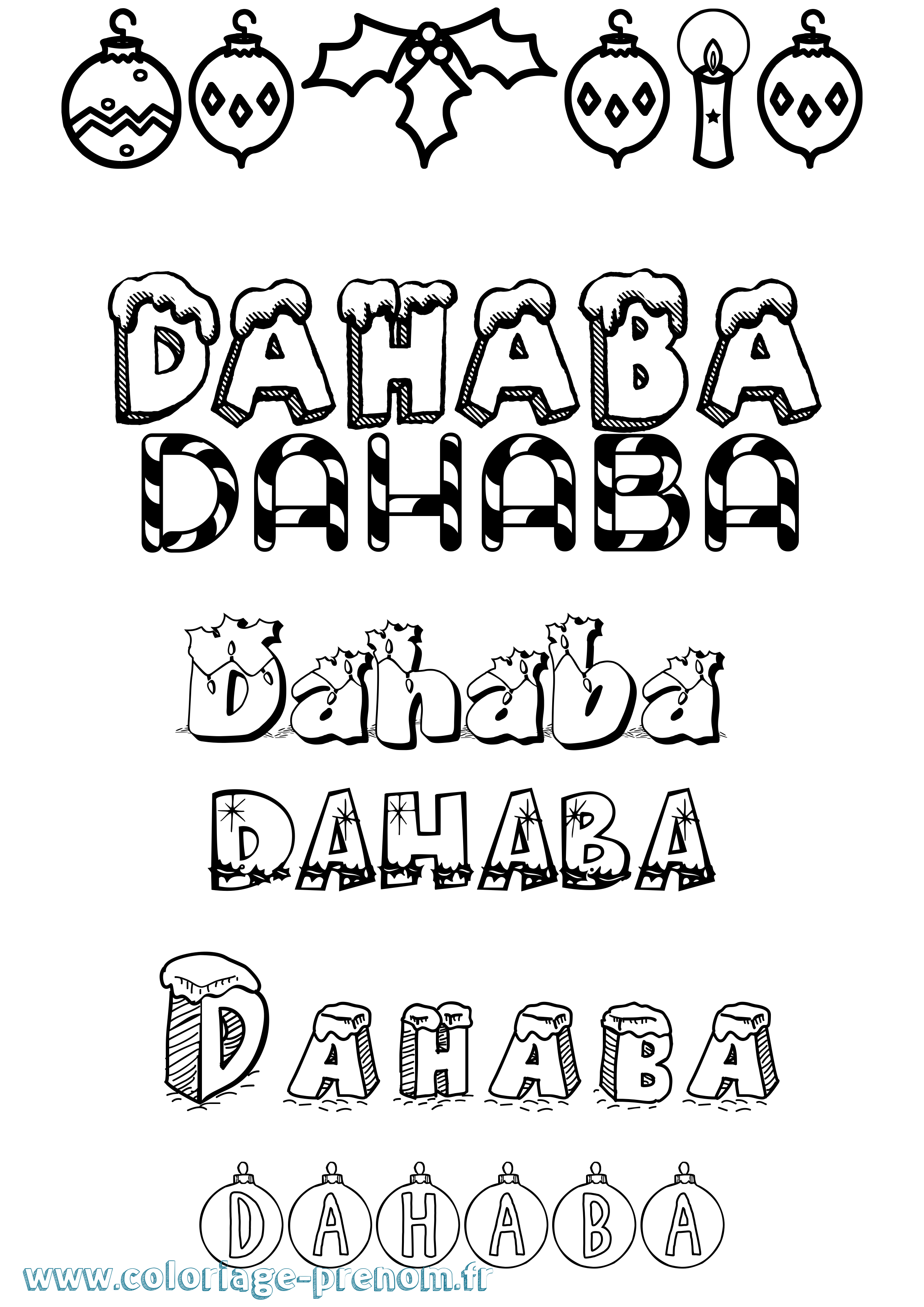 Coloriage prénom Dahaba Noël