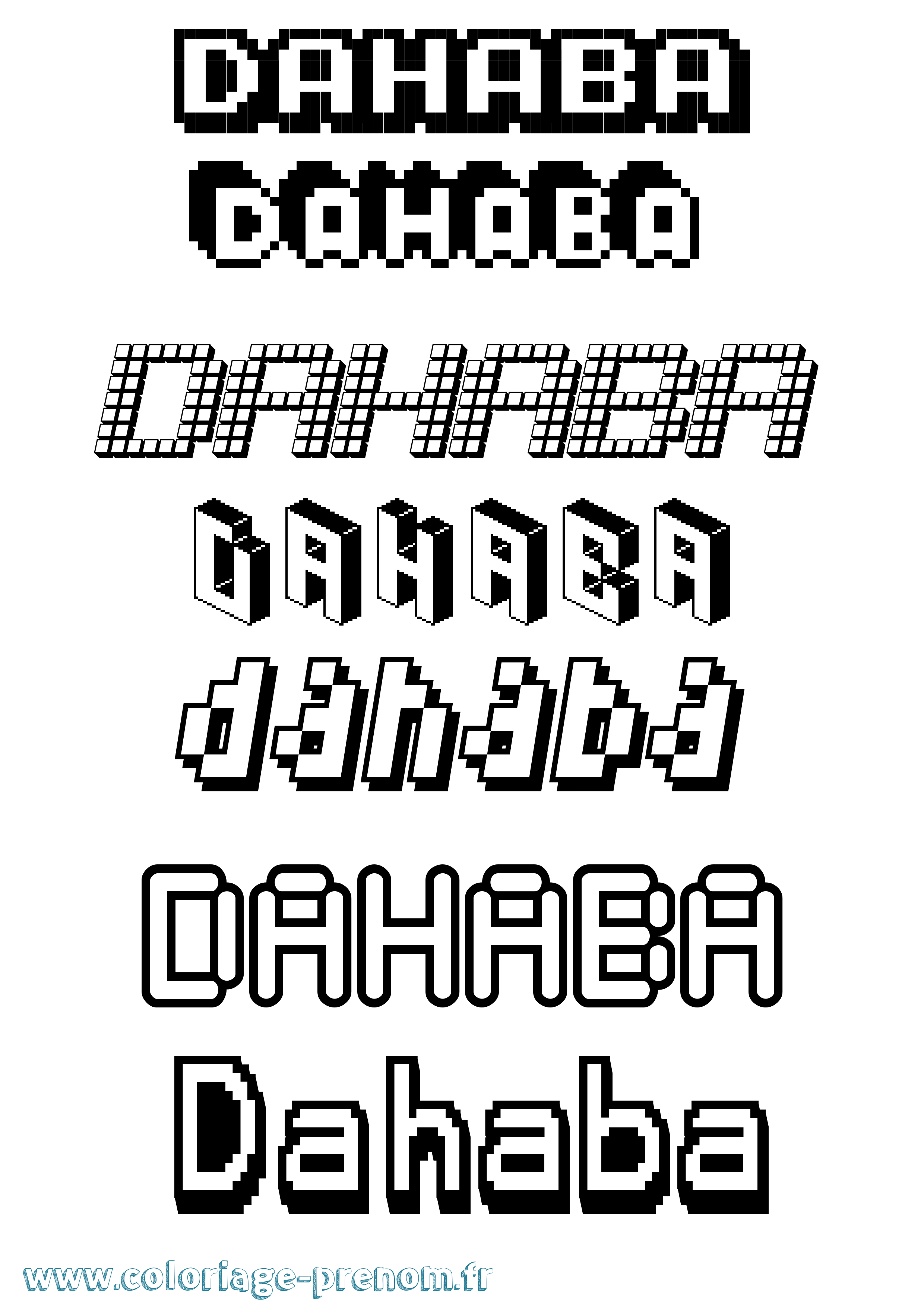 Coloriage prénom Dahaba Pixel