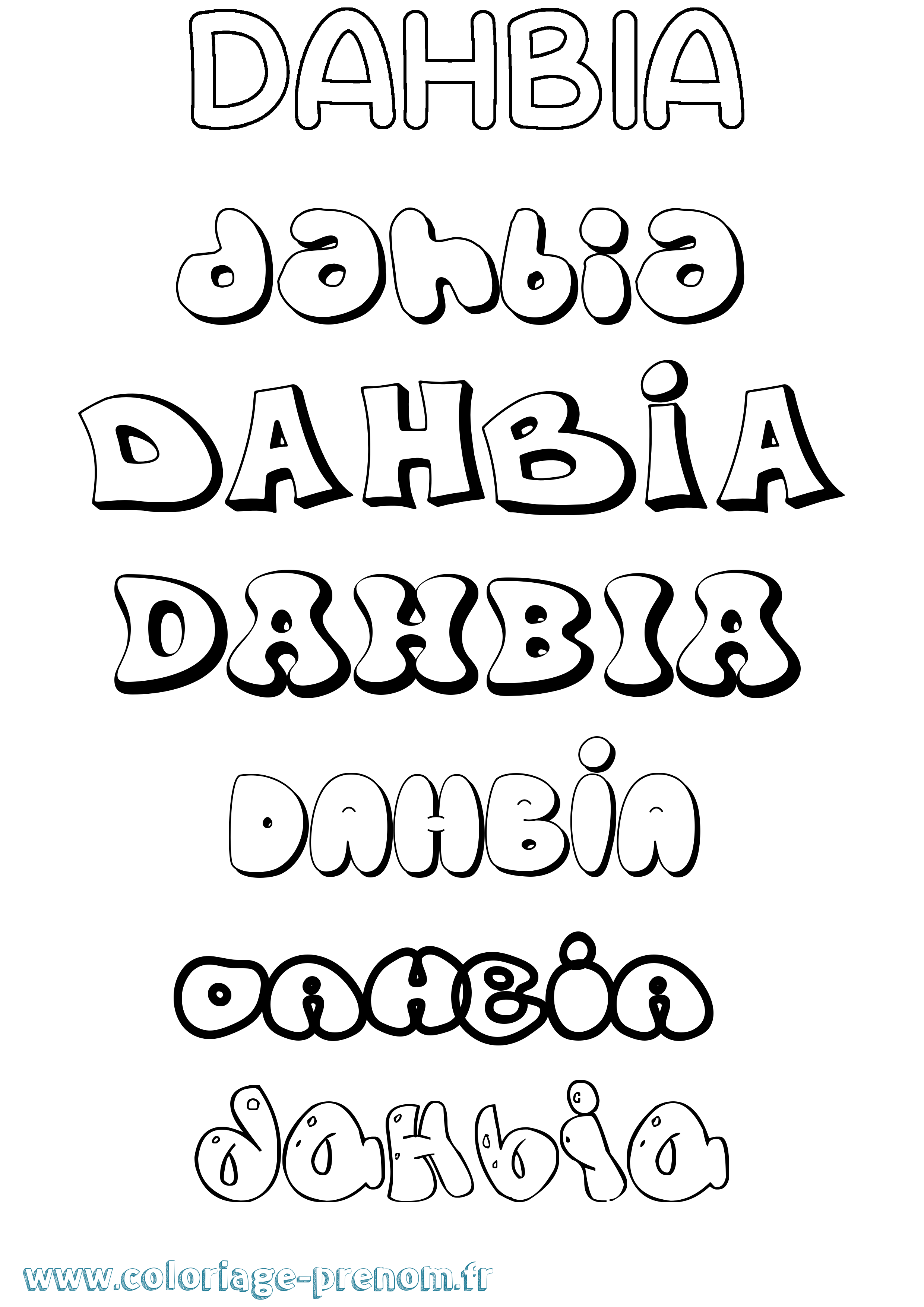 Coloriage prénom Dahbia Bubble