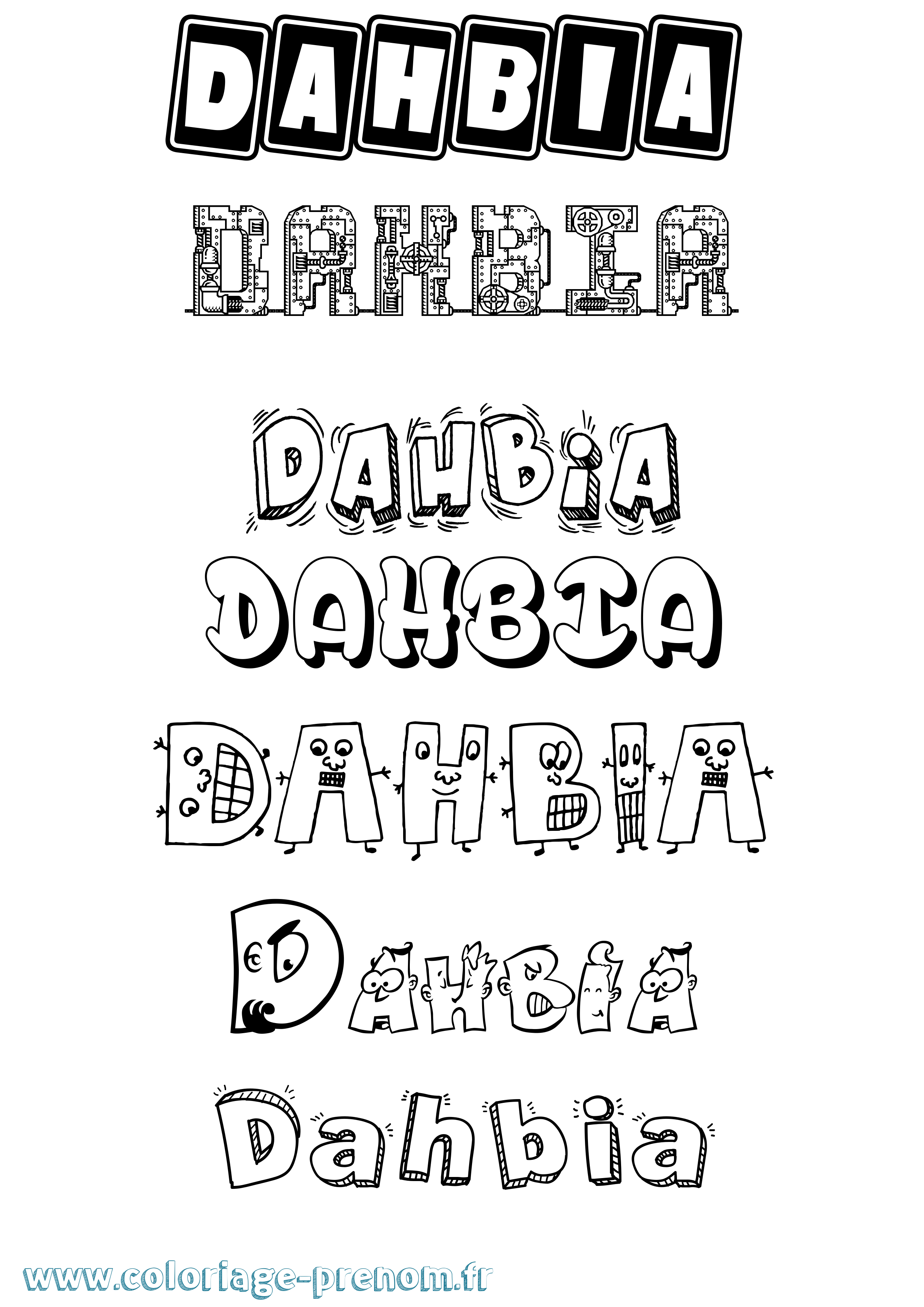 Coloriage prénom Dahbia Fun