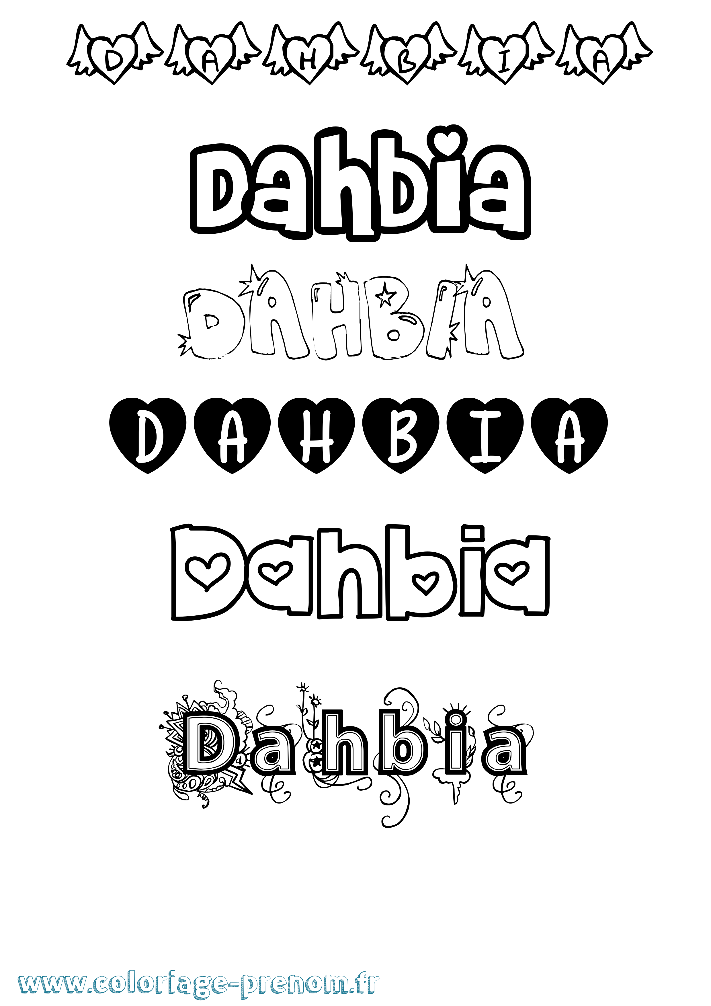 Coloriage prénom Dahbia Girly