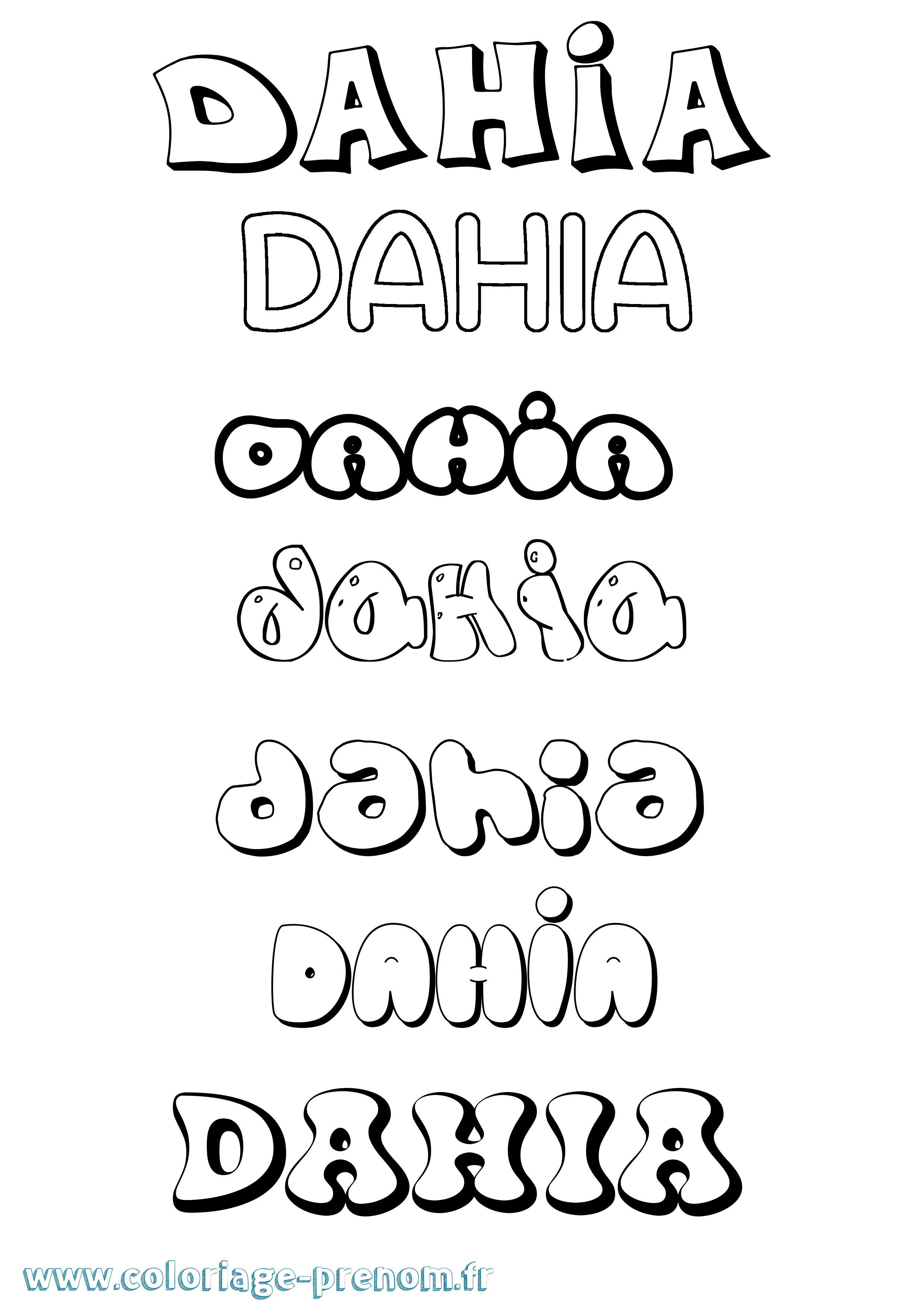 Coloriage prénom Dahia Bubble