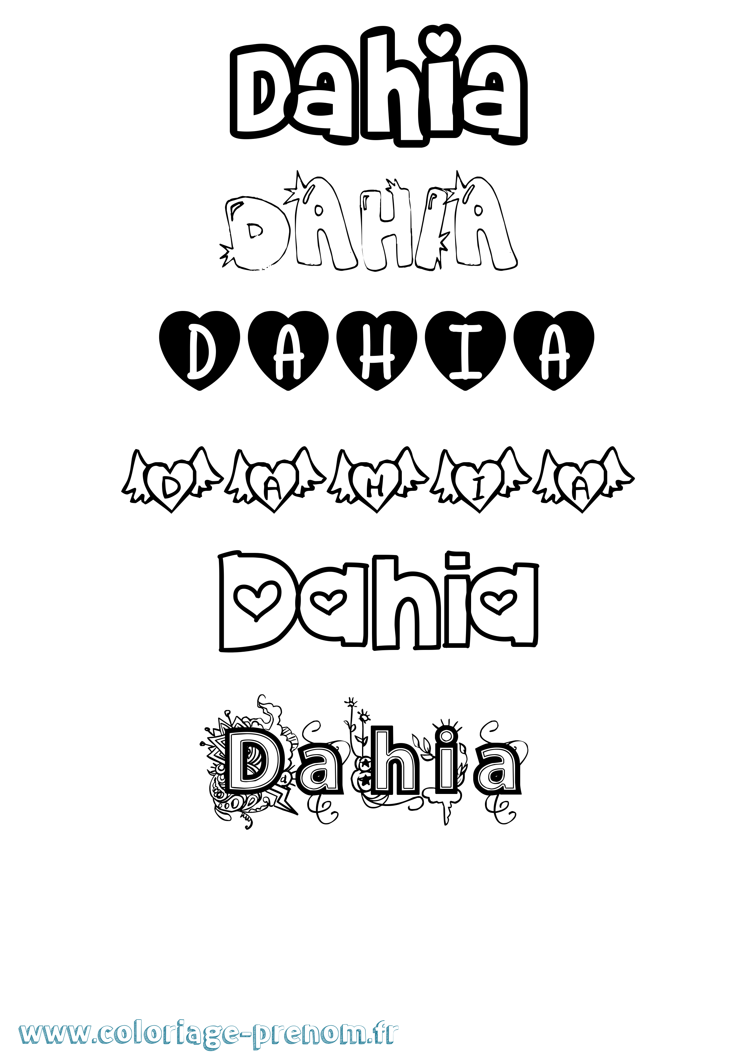 Coloriage prénom Dahia Girly