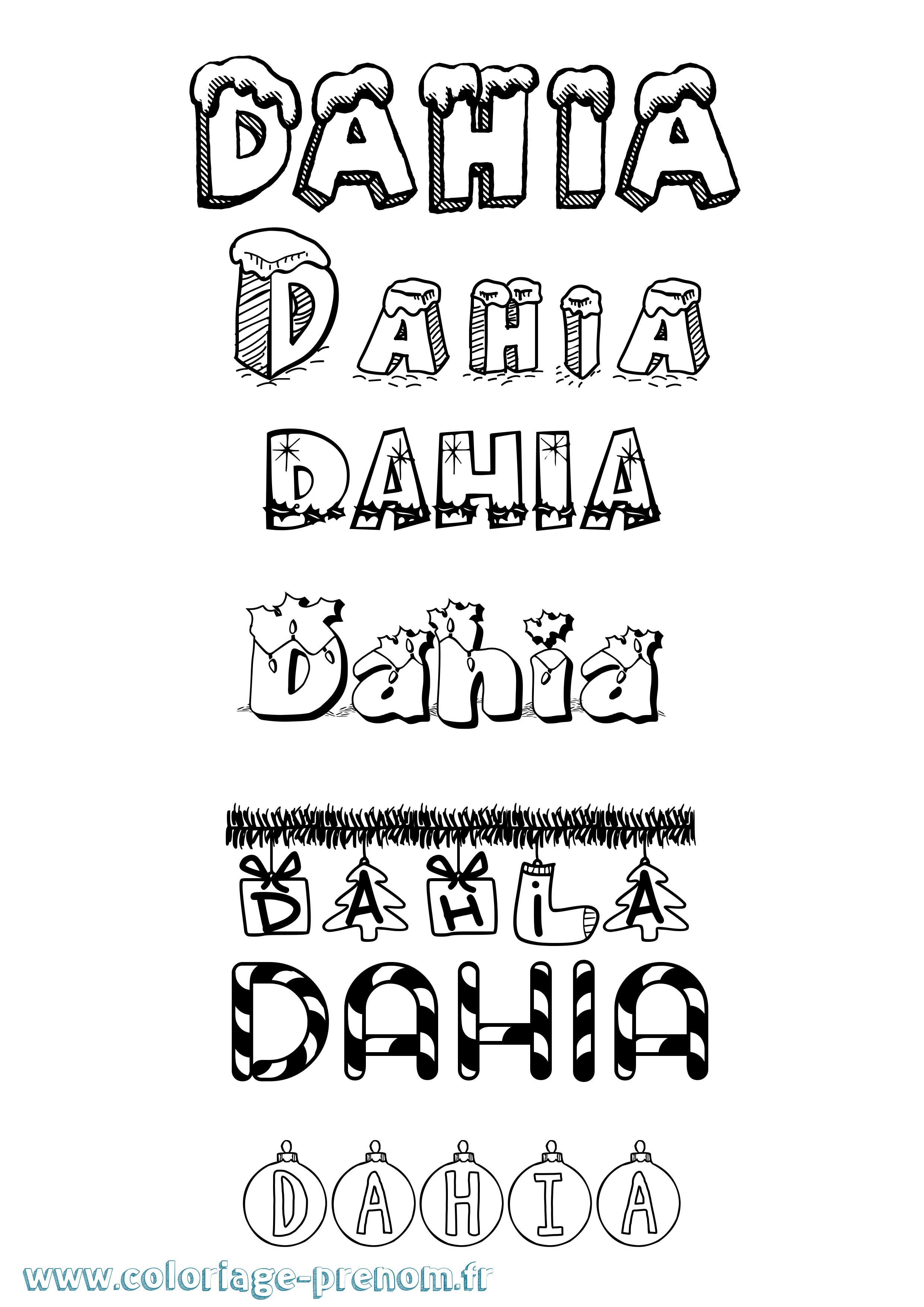 Coloriage Dahia Noël Coloriage prénom Dahia Noël