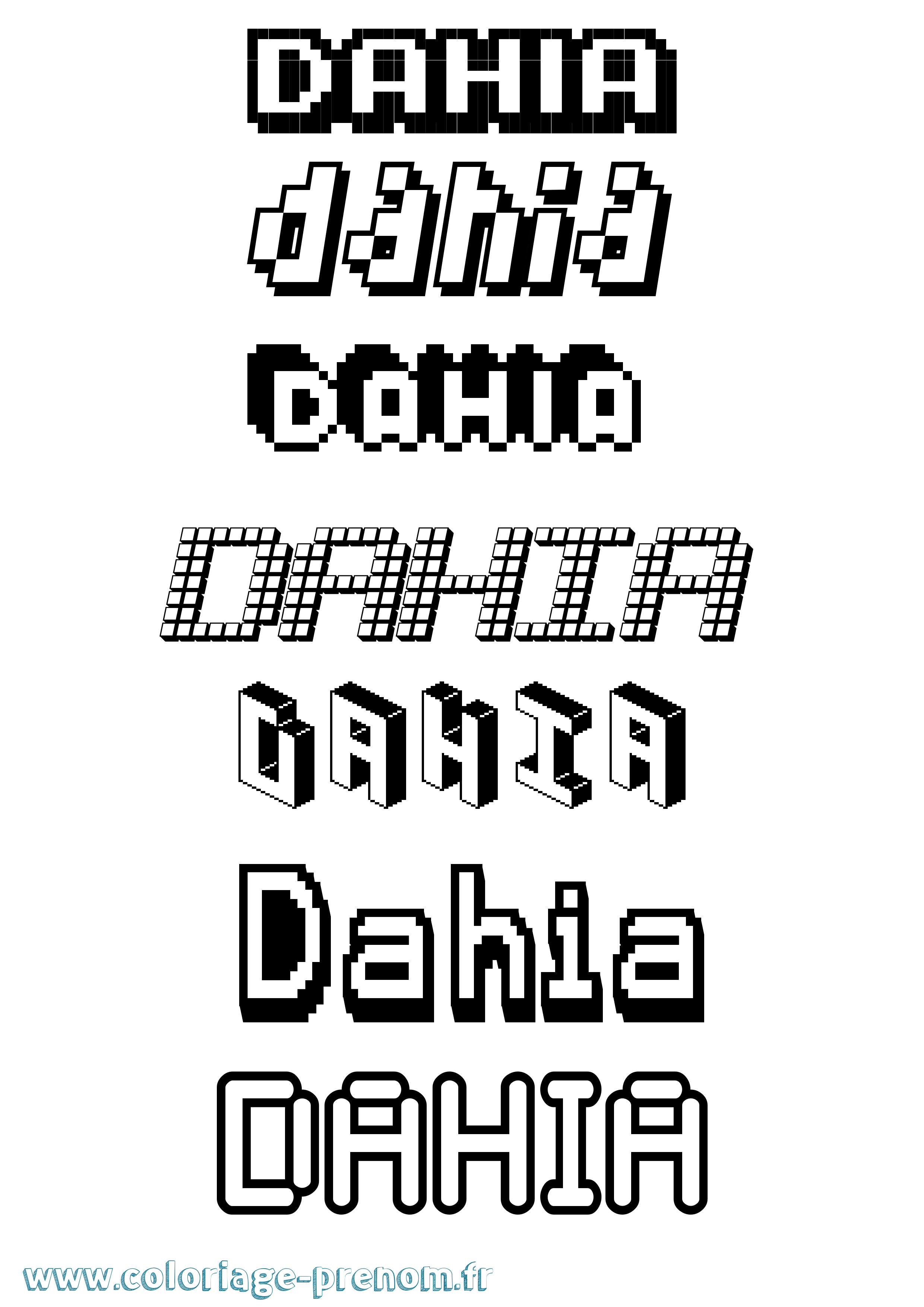 Coloriage prénom Dahia Pixel
