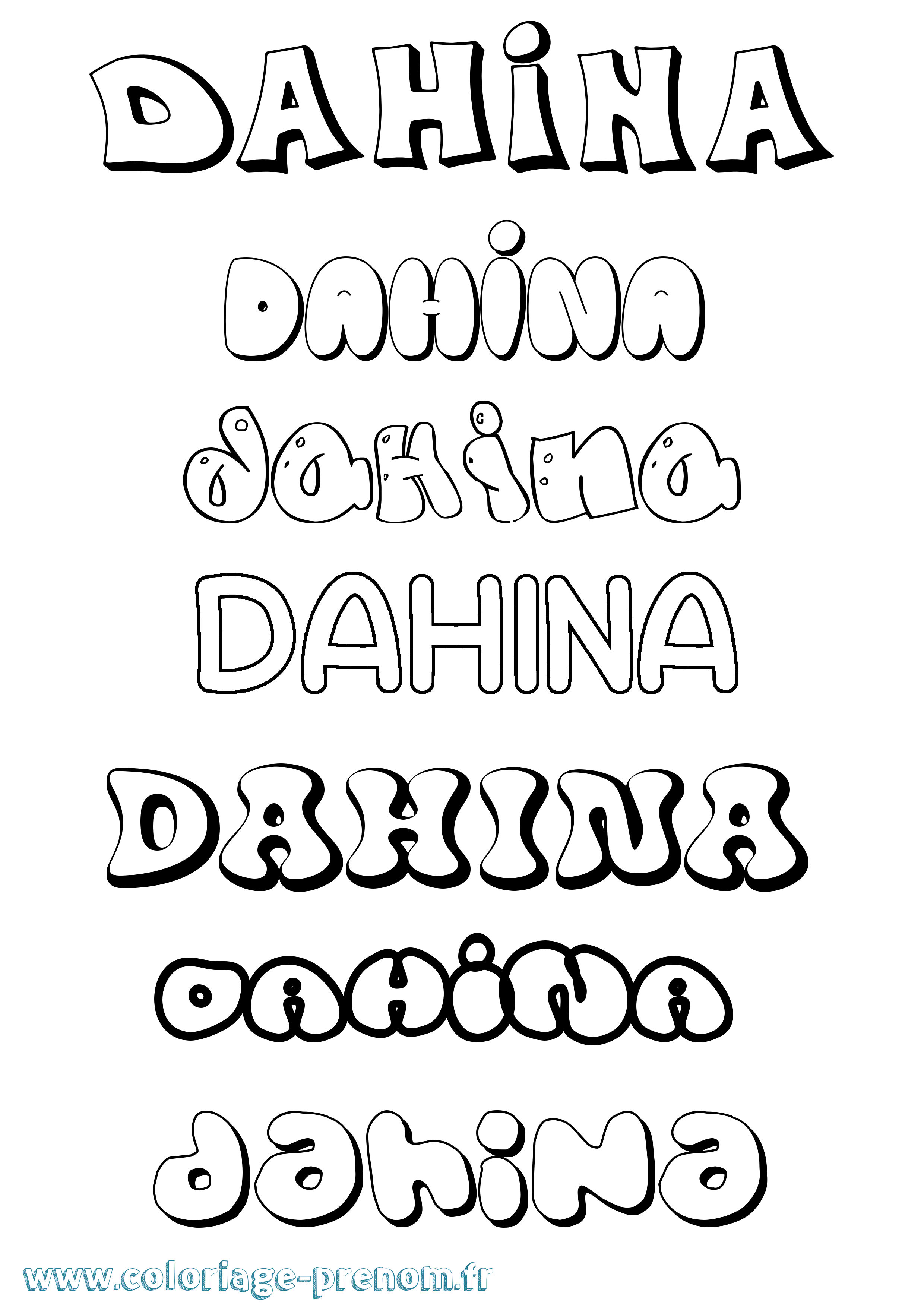 Coloriage Dahina Bubble Coloriage prénom Dahina Bubble
