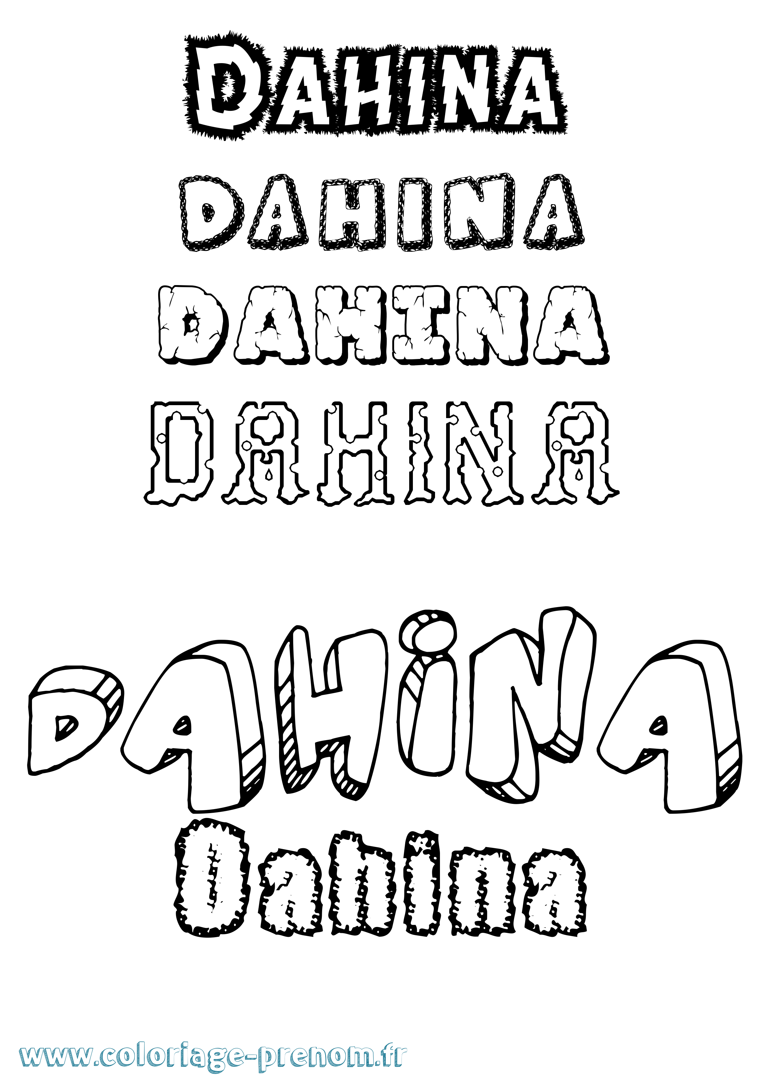 Coloriage Dahina Destructuré Coloriage prénom Dahina Destructuré