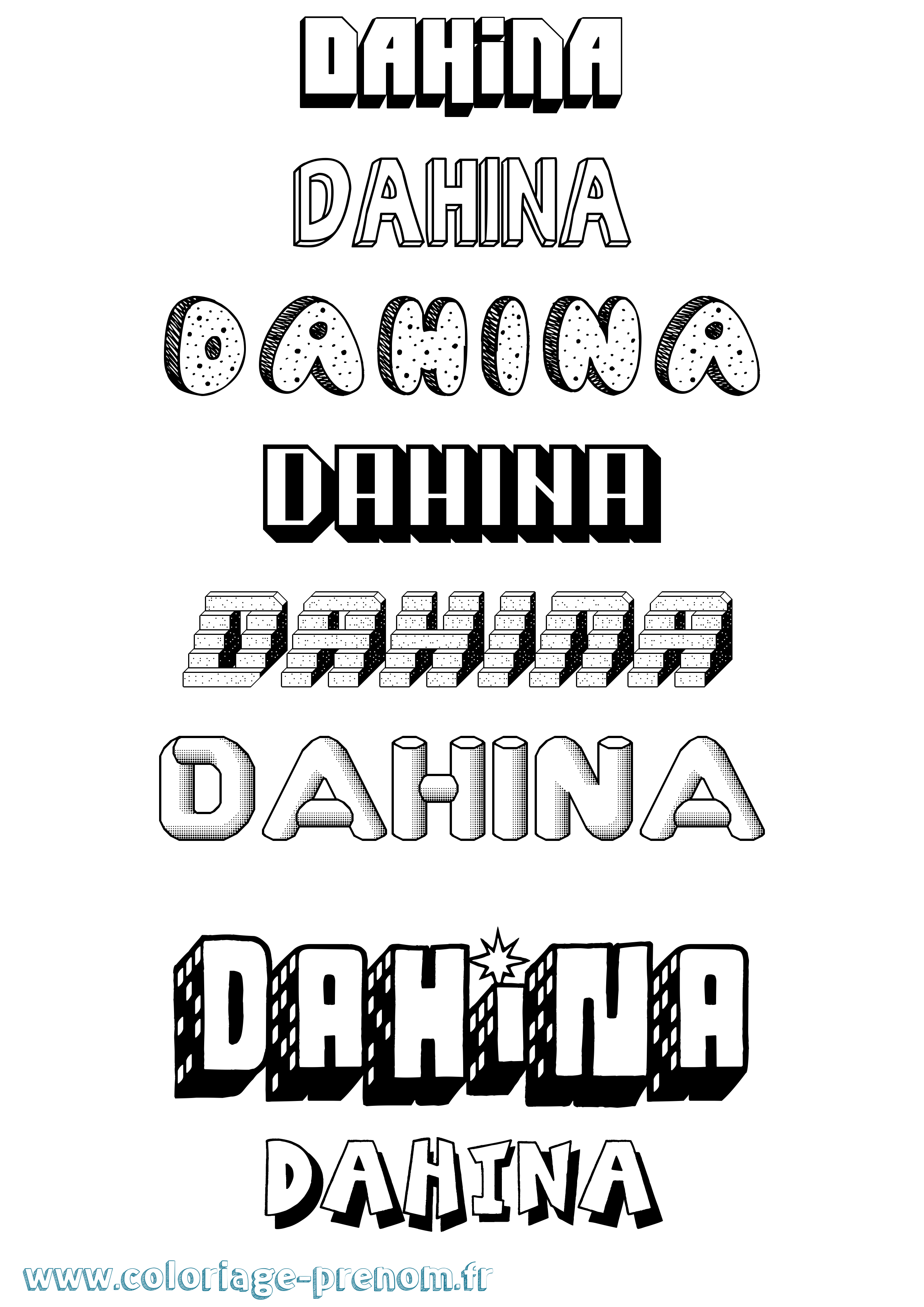 Coloriage Dahina Effet 3D Coloriage prénom Dahina Effet 3D