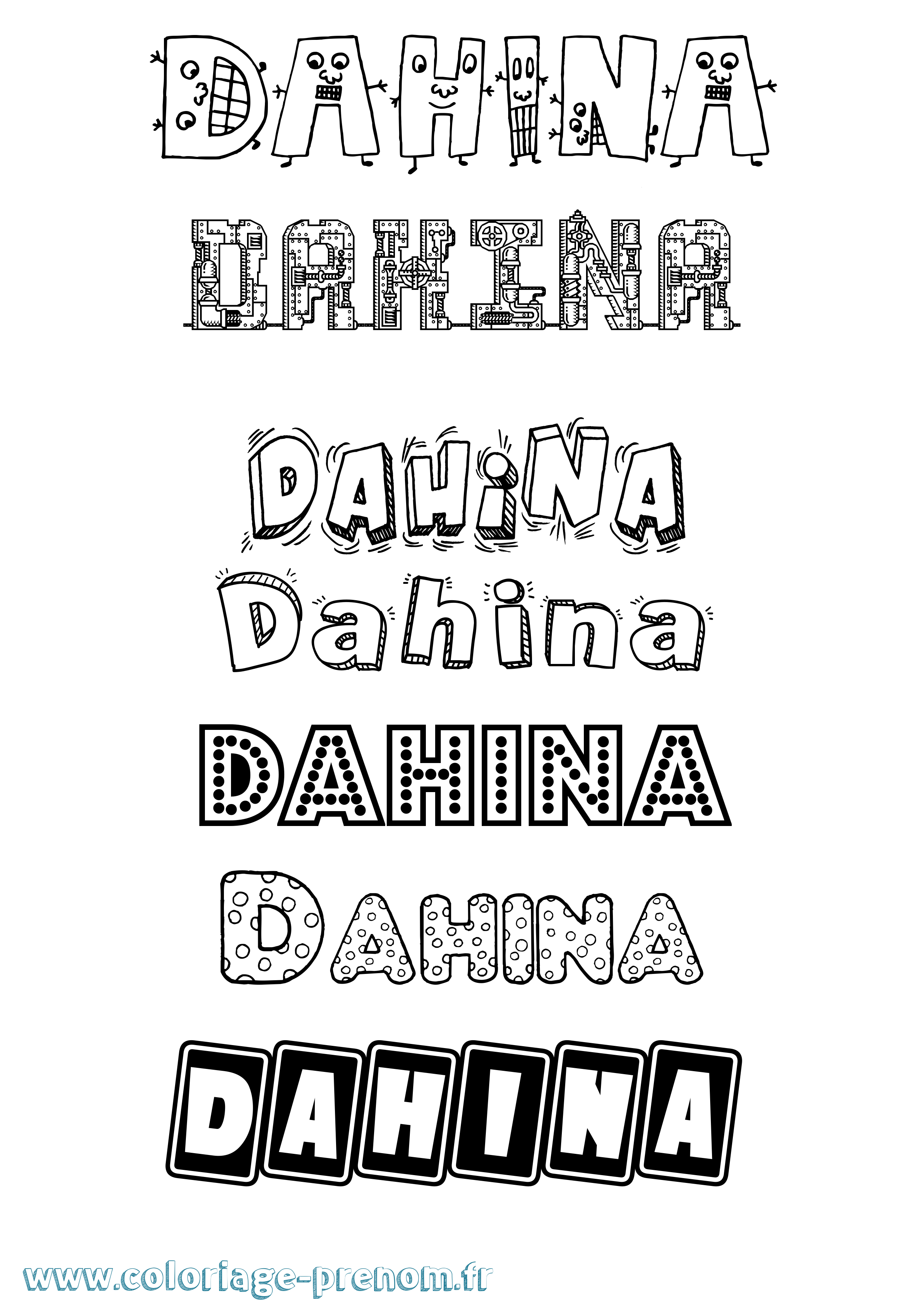 Coloriage prénom Dahina Fun