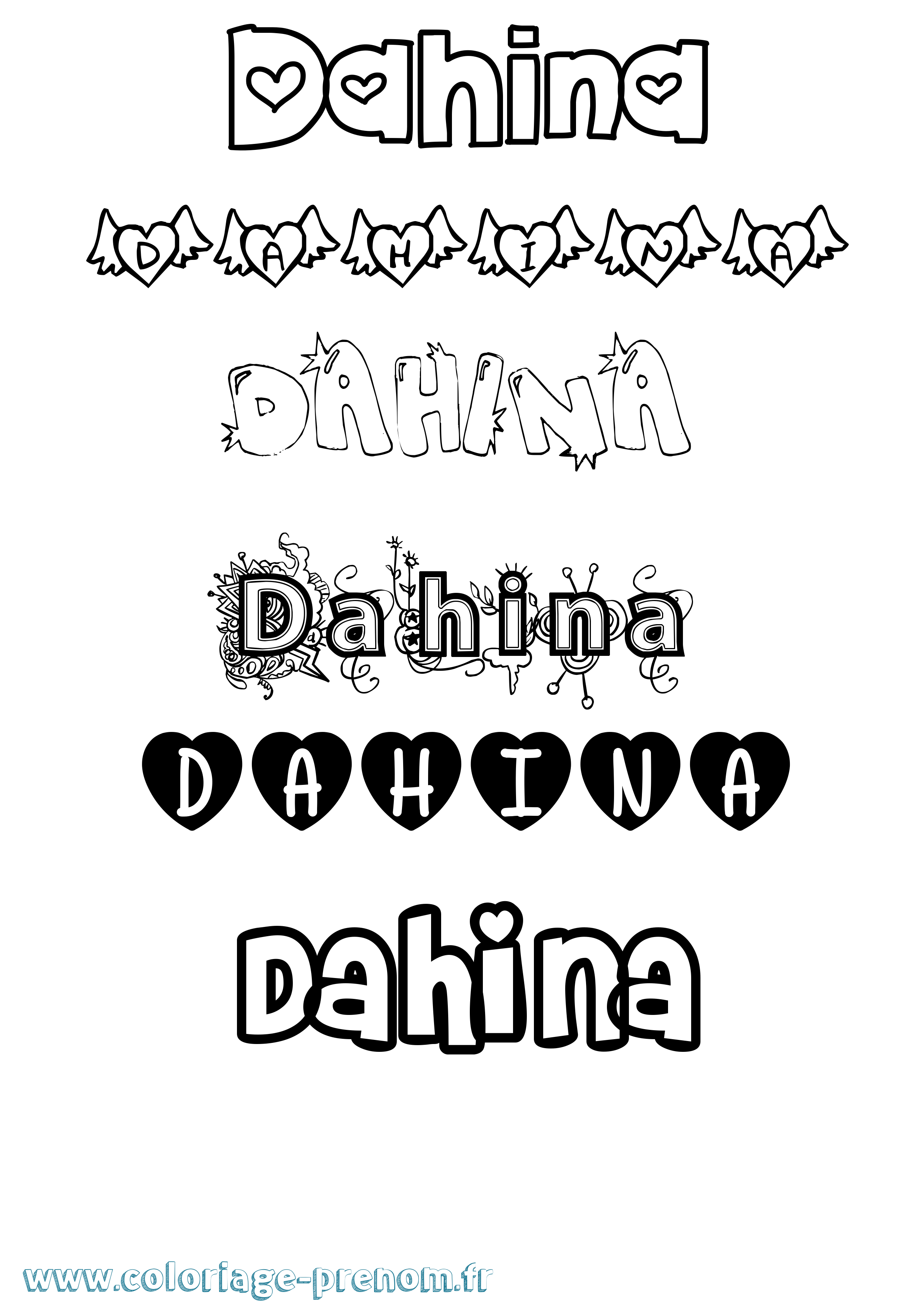 Coloriage prénom Dahina Girly
