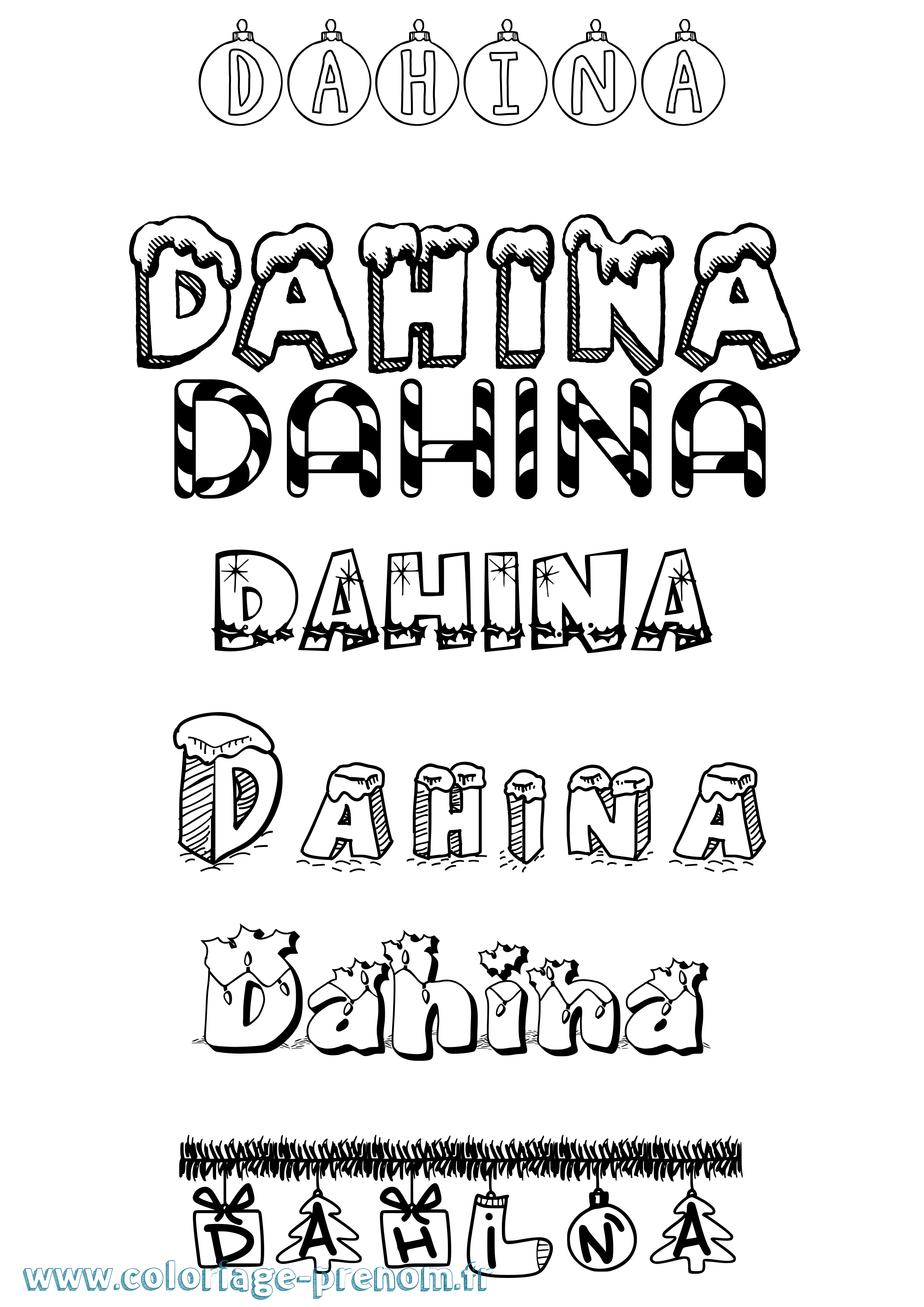 Coloriage Dahina Noël Coloriage prénom Dahina Noël