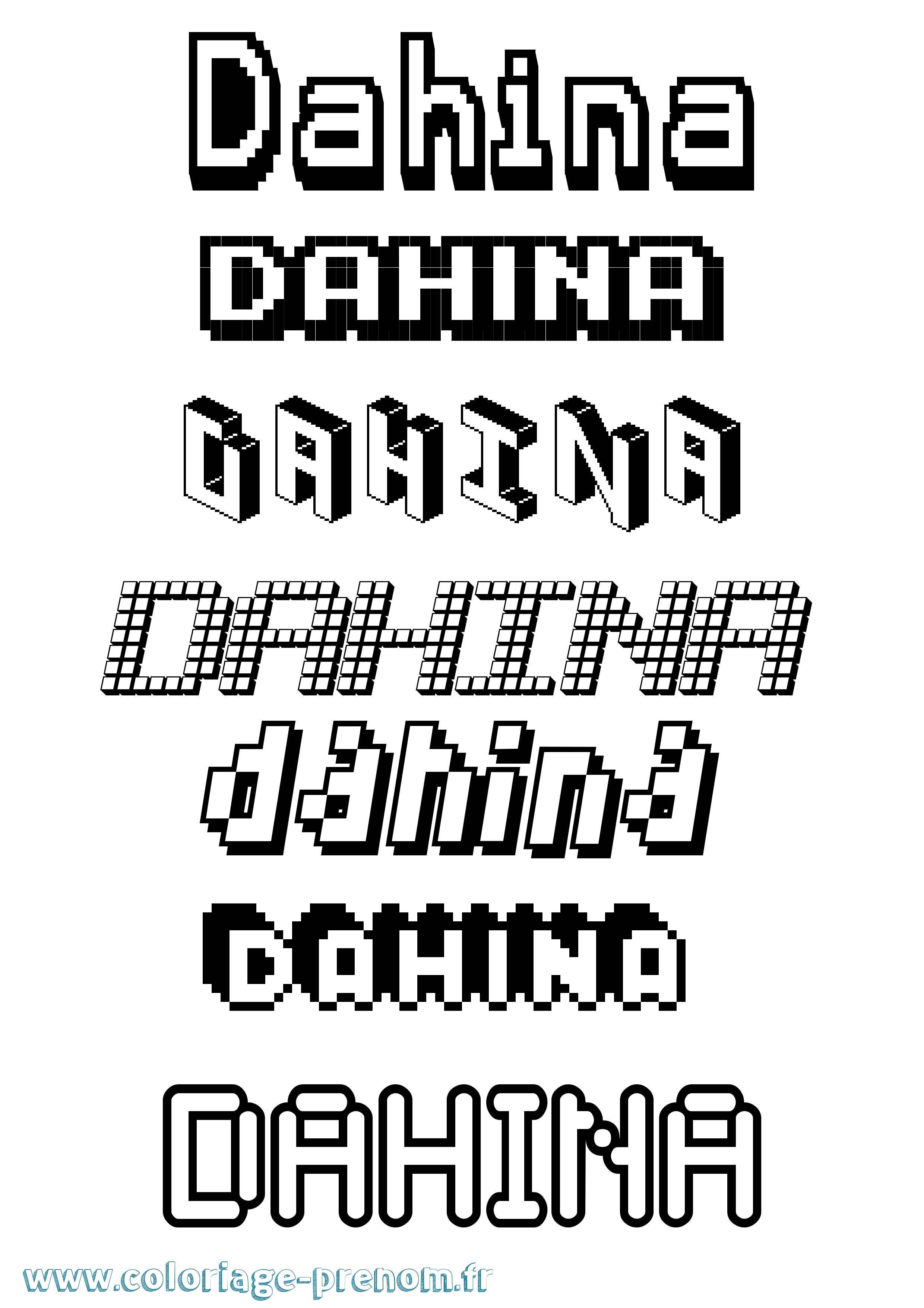 Coloriage prénom Dahina Pixel