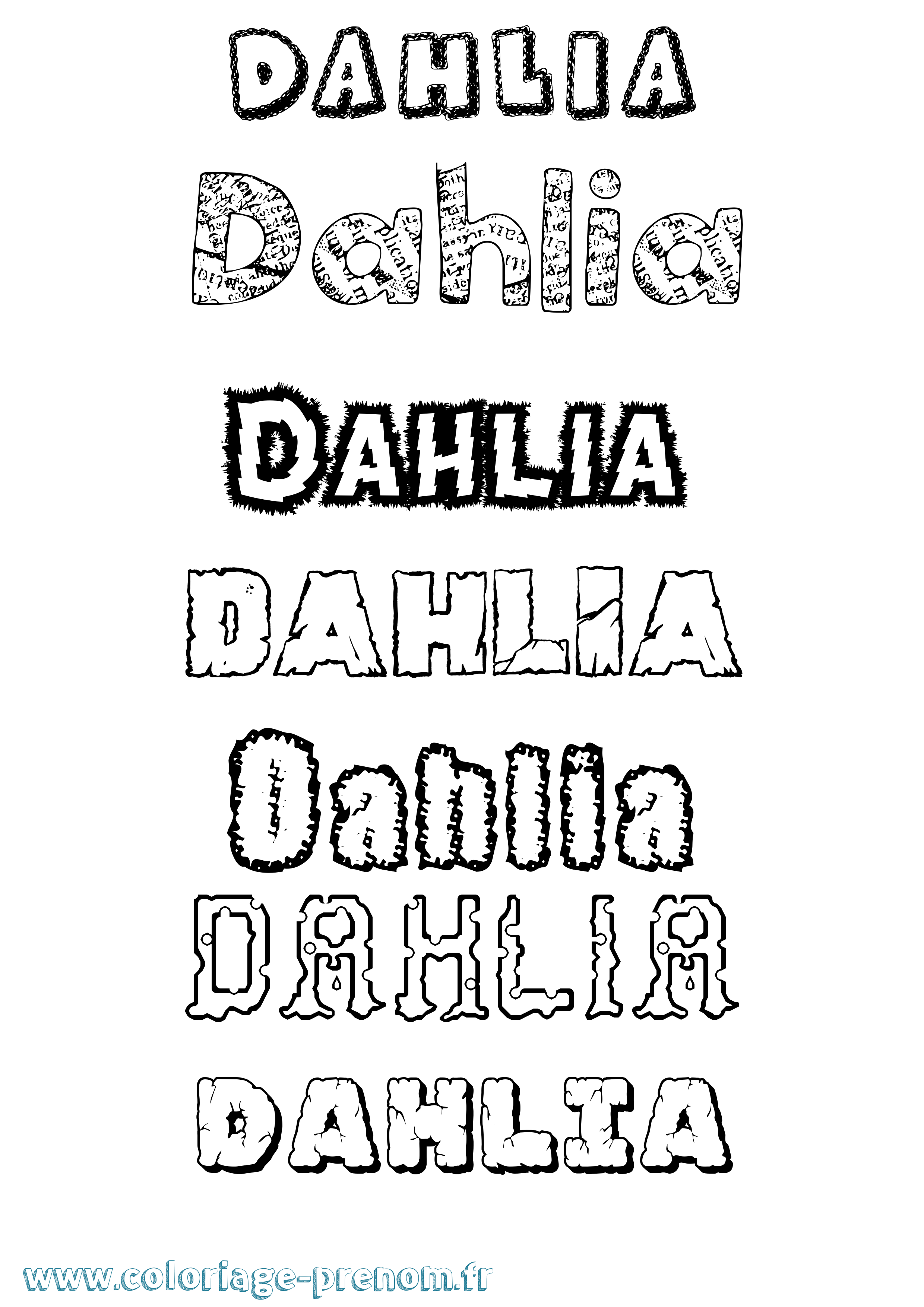 Coloriage prénom Dahlia Destructuré