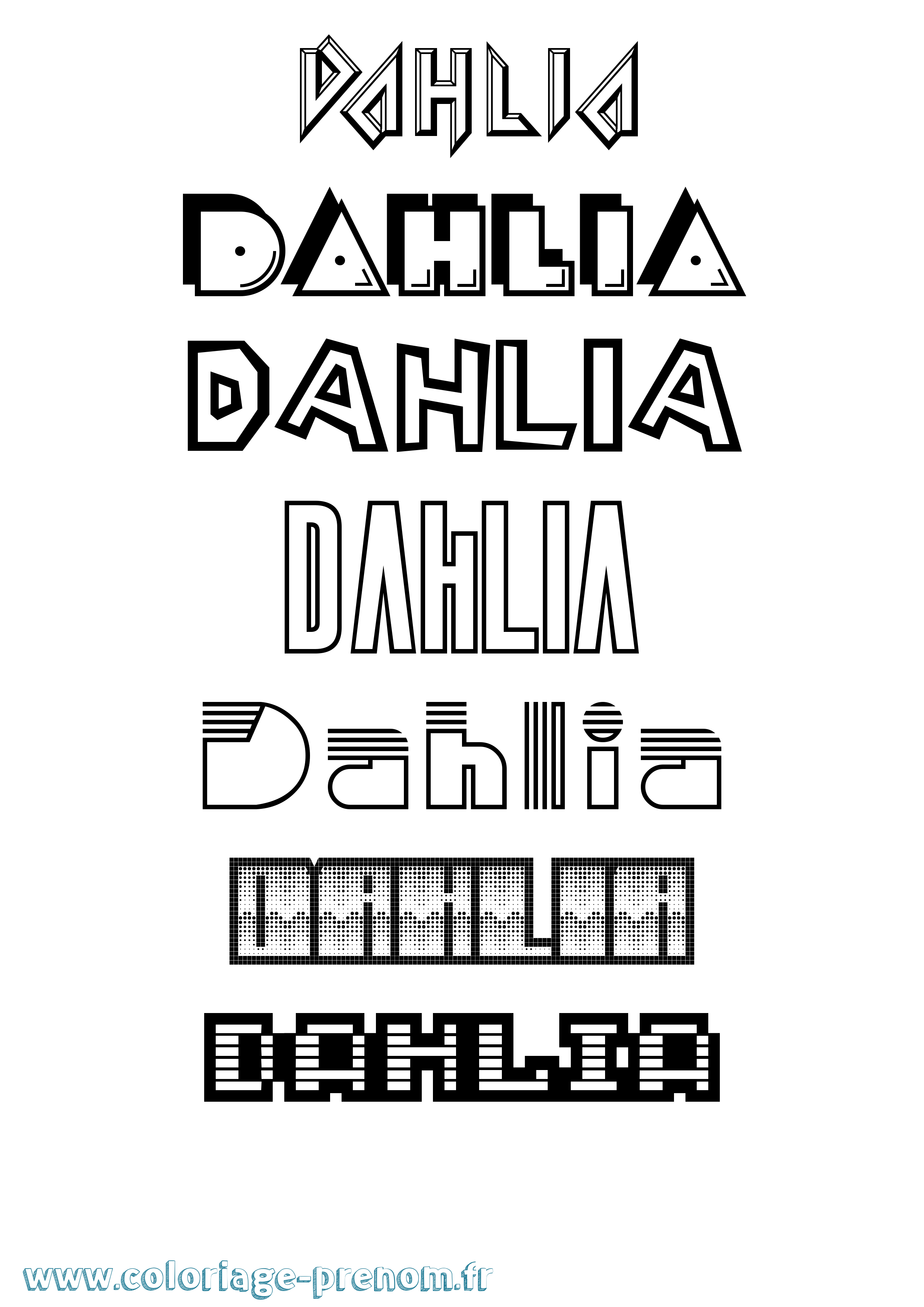 Coloriage prénom Dahlia Jeux Vidéos