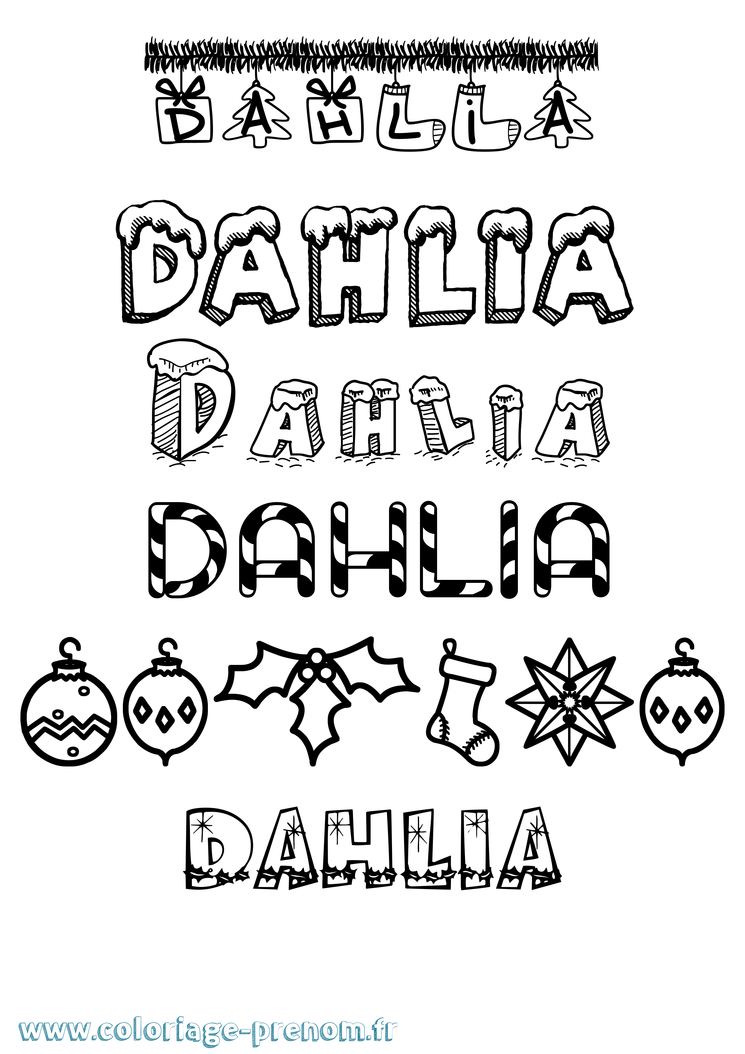 Coloriage prénom Dahlia Noël
