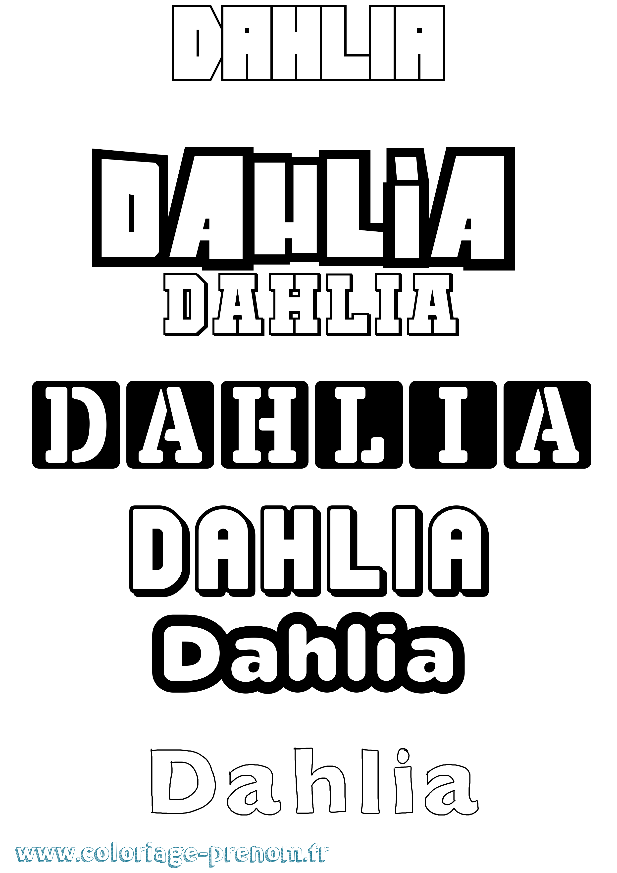 Coloriage prénom Dahlia Simple