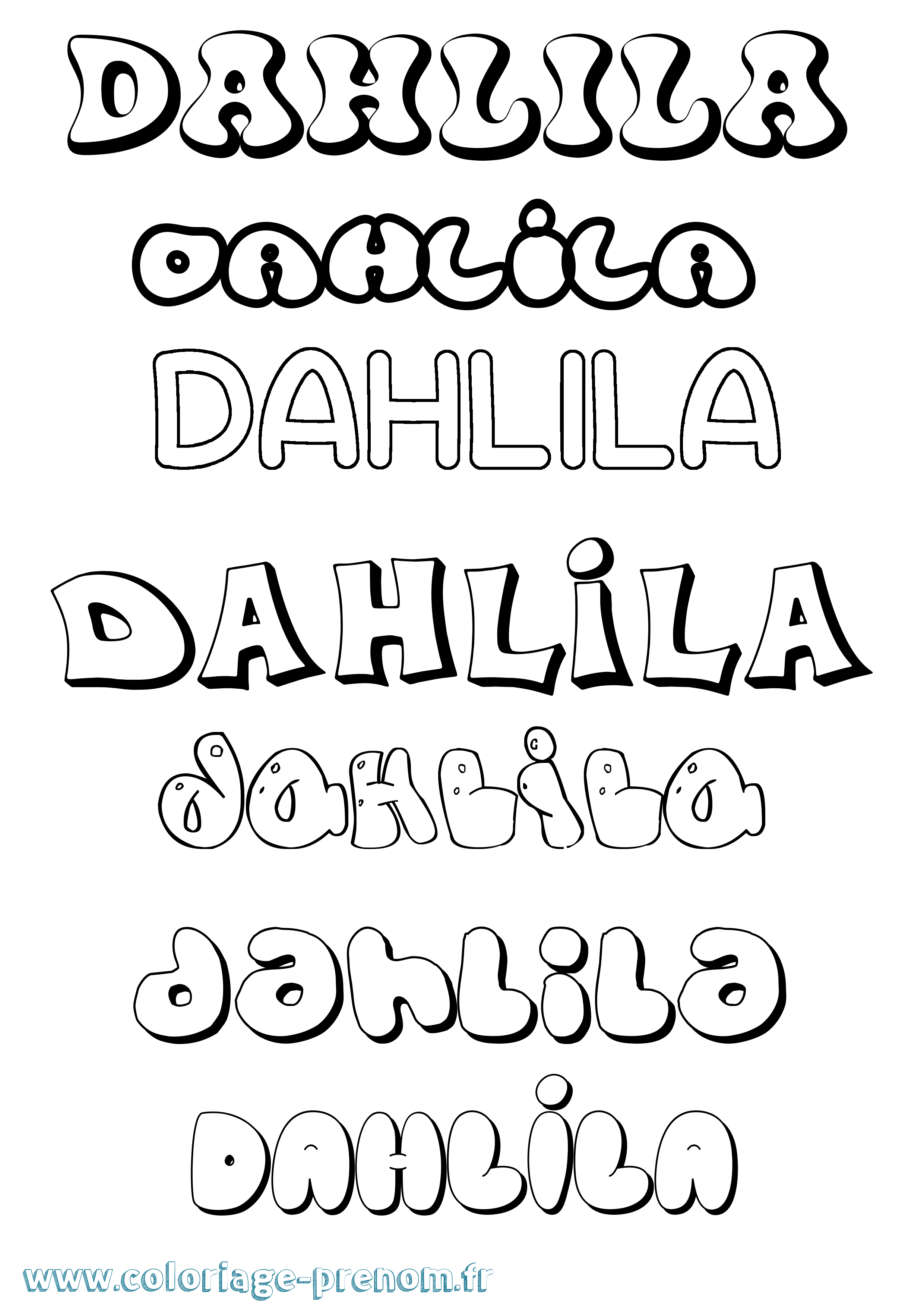 Coloriage prénom Dahlila Bubble