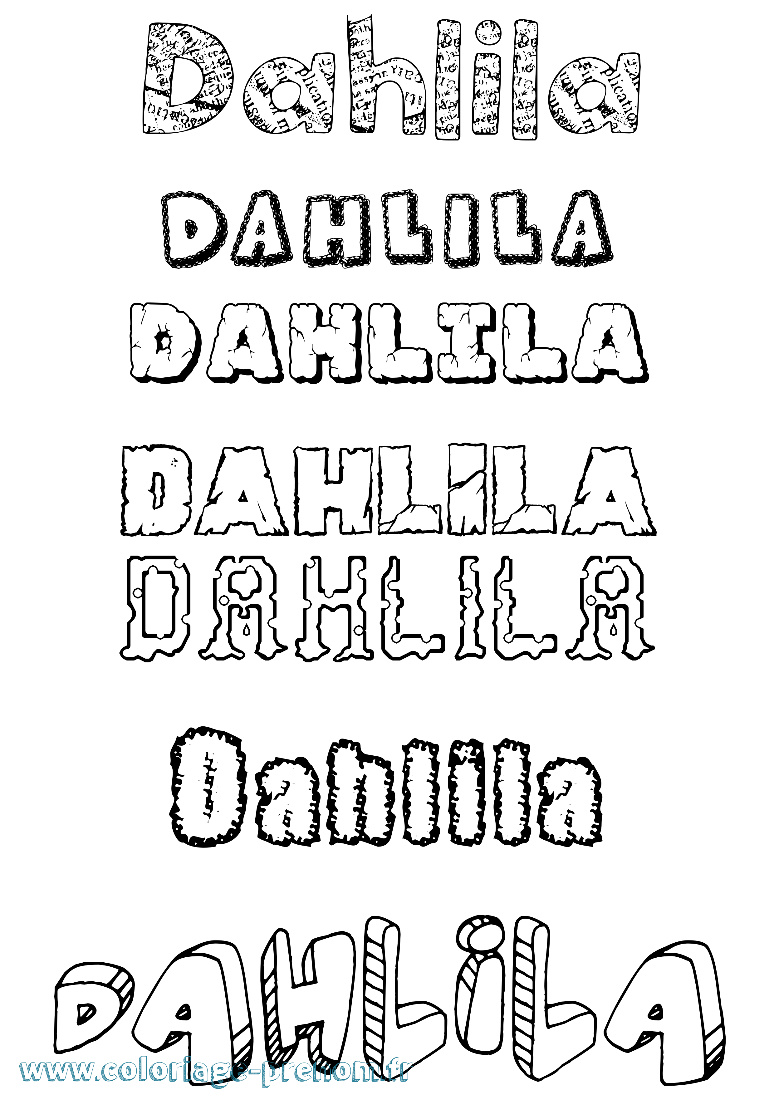 Coloriage prénom Dahlila Destructuré