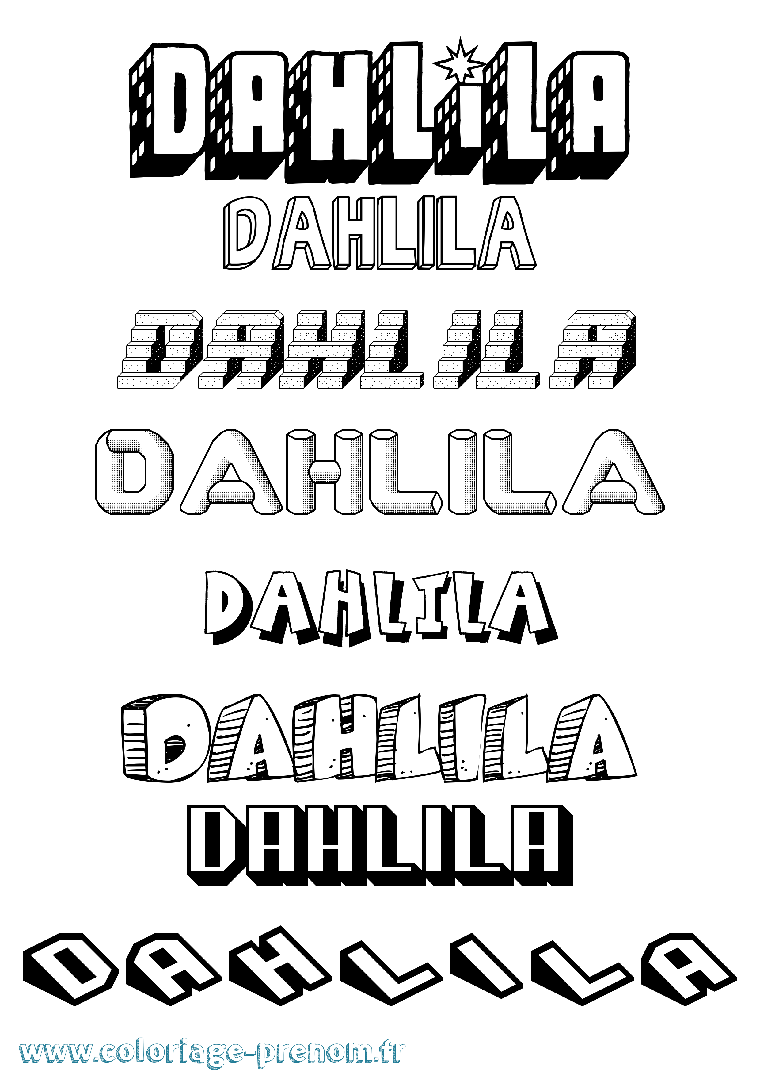 Coloriage prénom Dahlila Effet 3D
