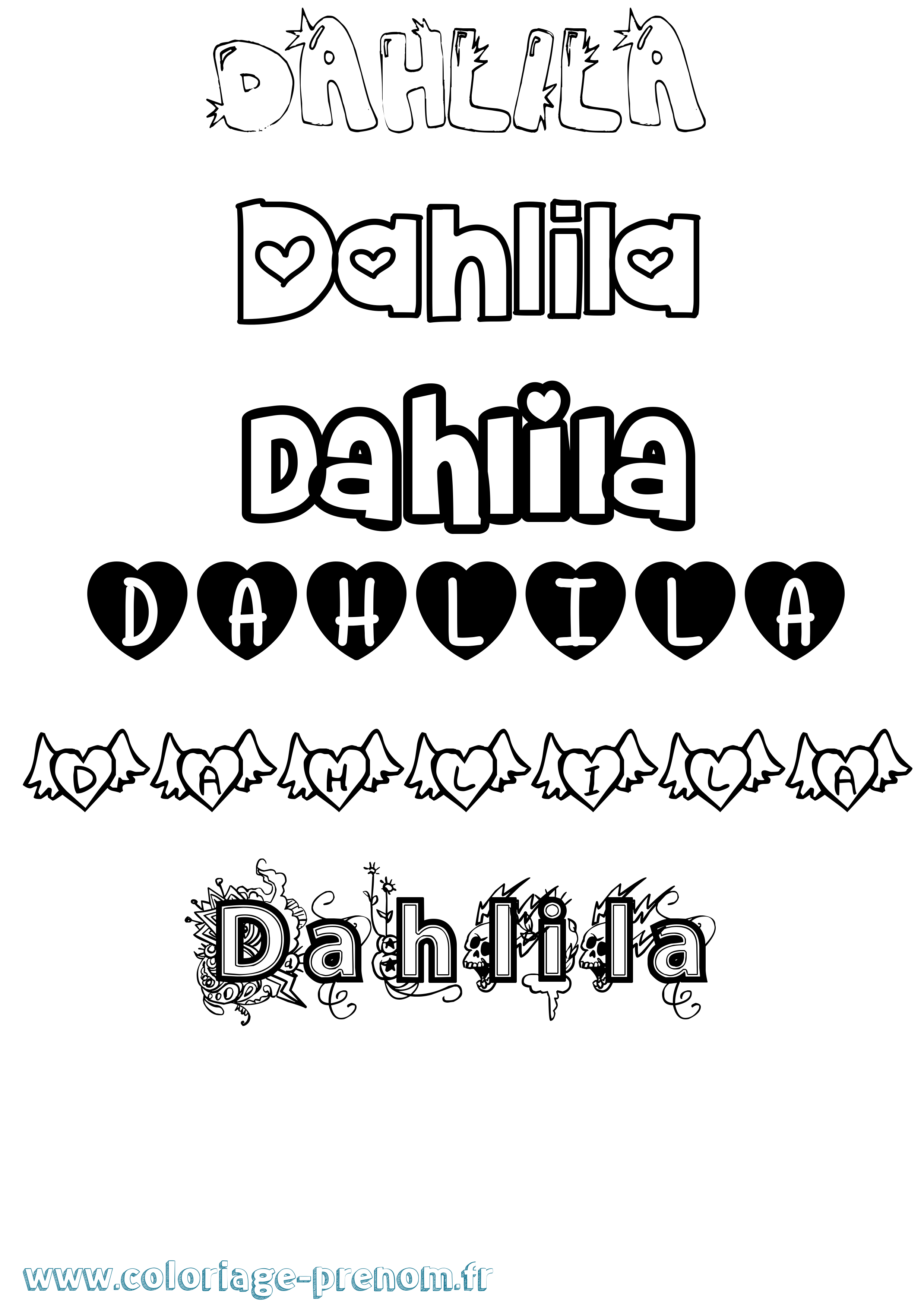 Coloriage prénom Dahlila Girly
