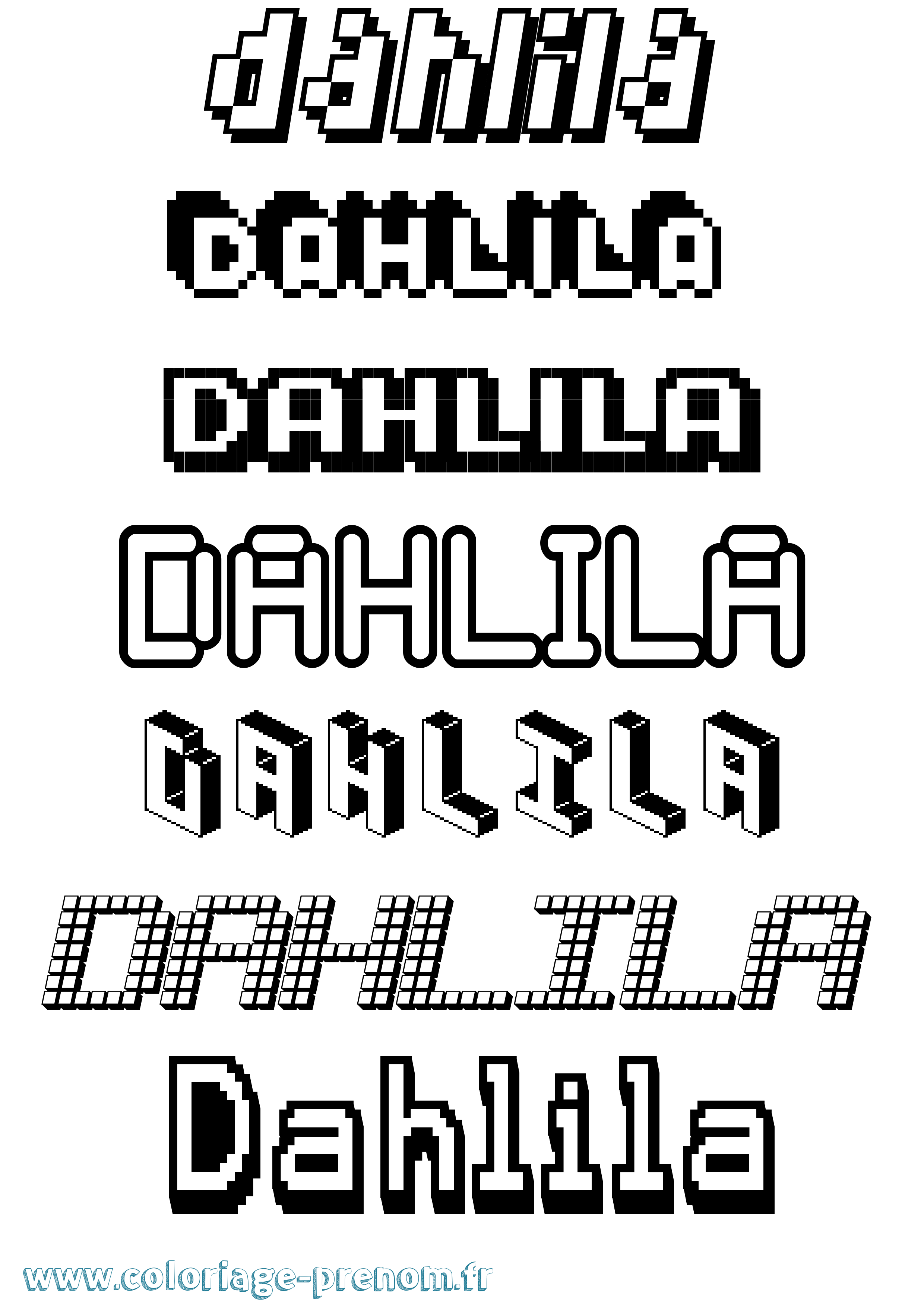 Coloriage prénom Dahlila Pixel