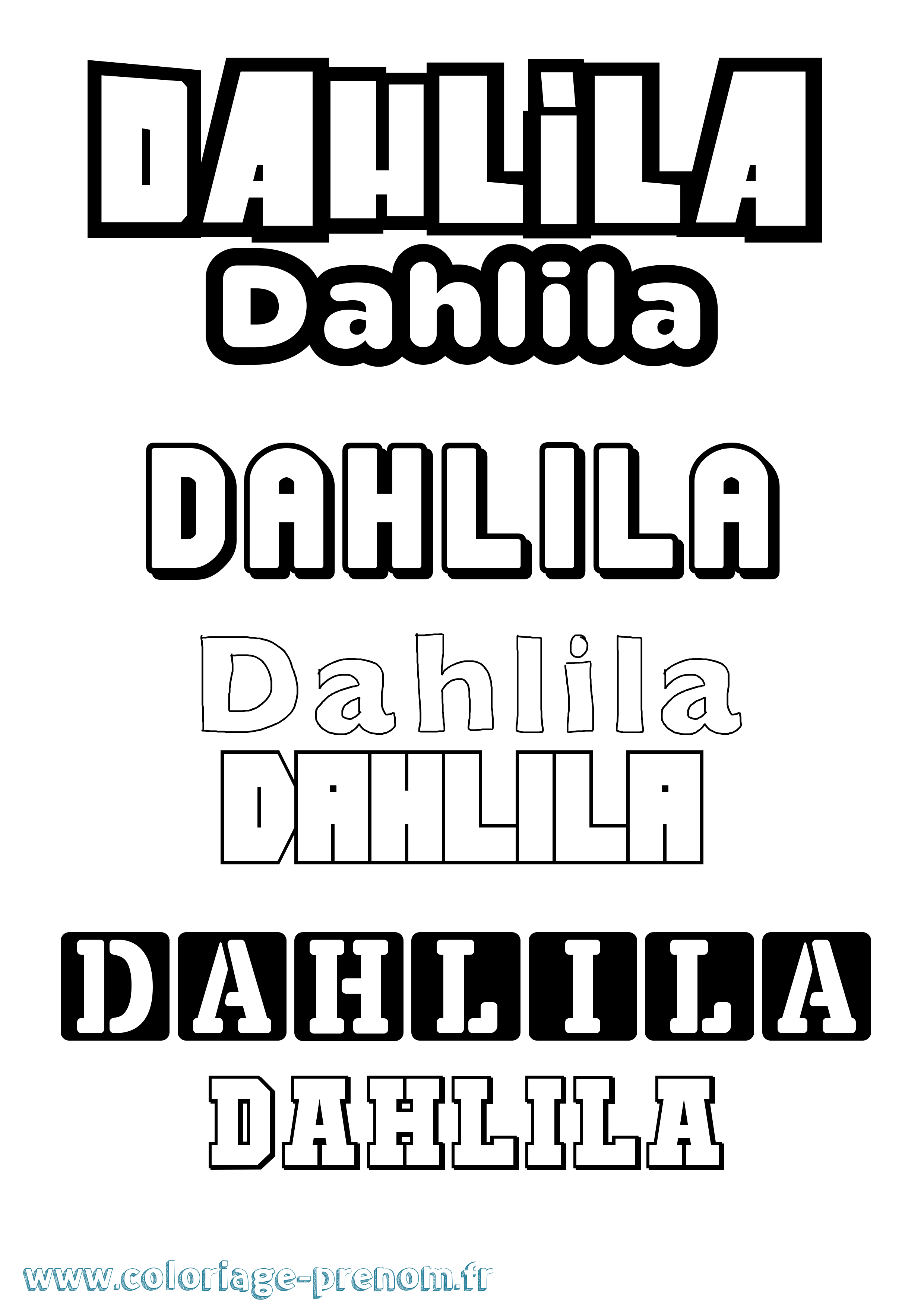 Coloriage prénom Dahlila Simple
