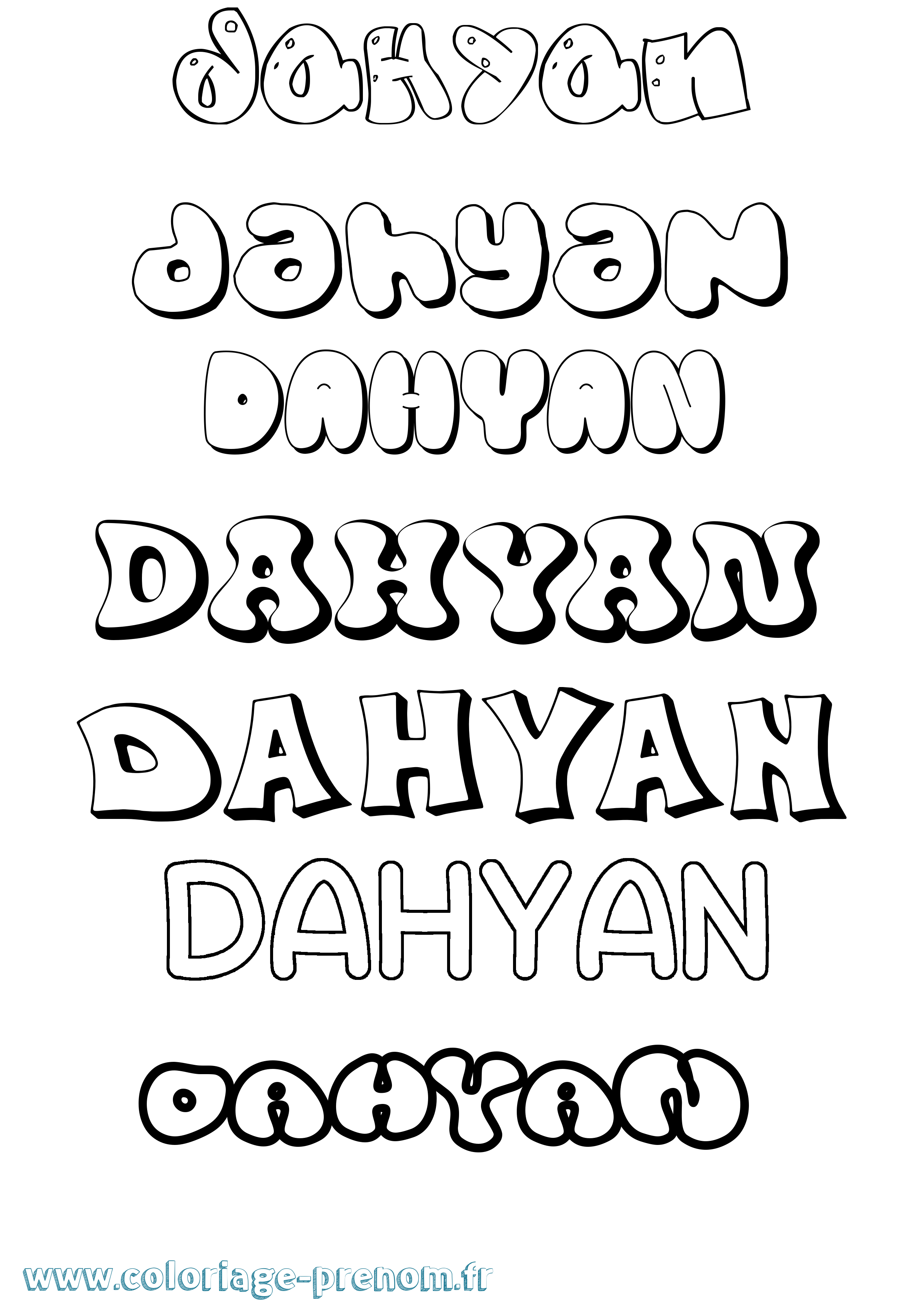 Coloriage prénom Dahyan Bubble