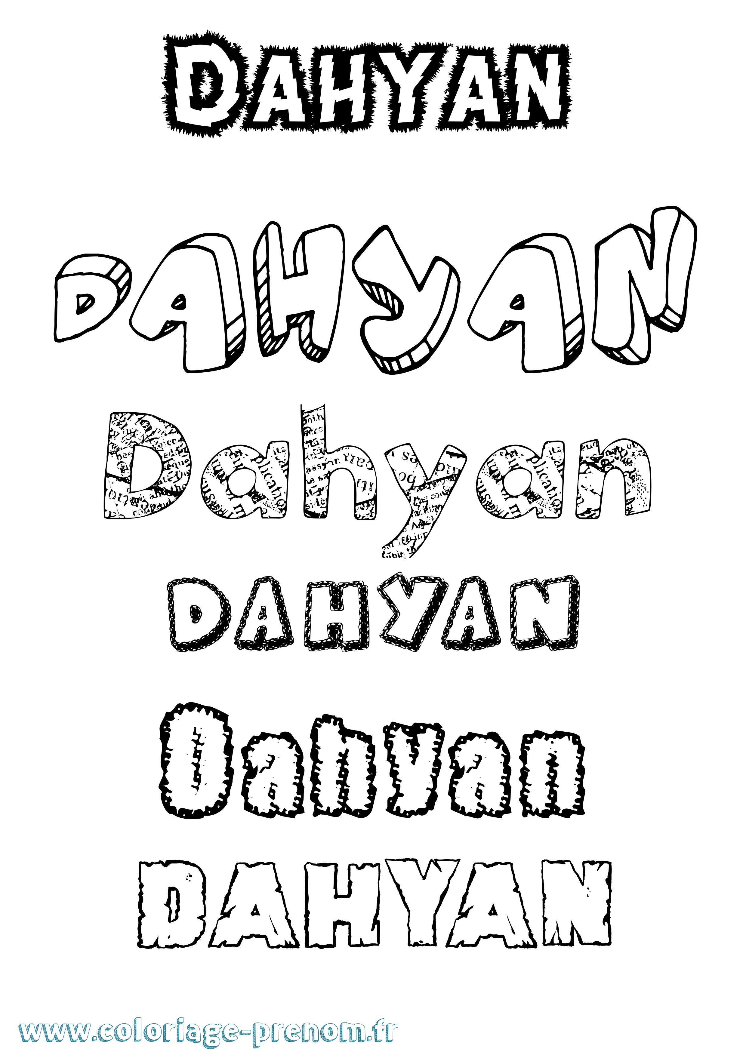 Coloriage prénom Dahyan Destructuré