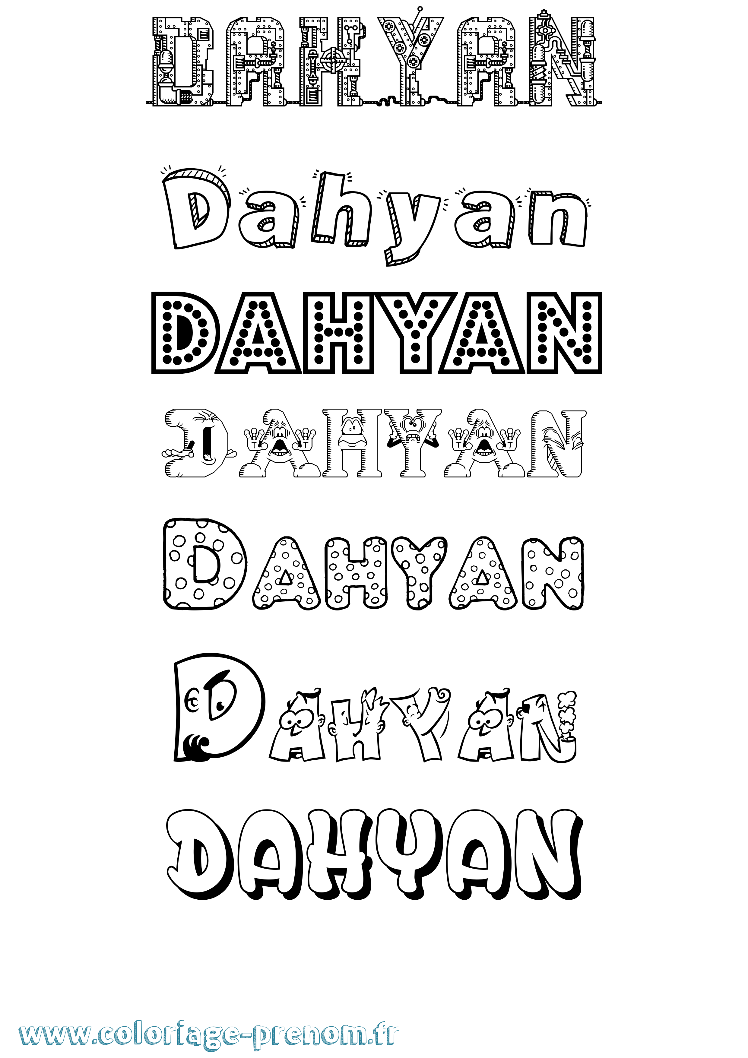 Coloriage prénom Dahyan Fun