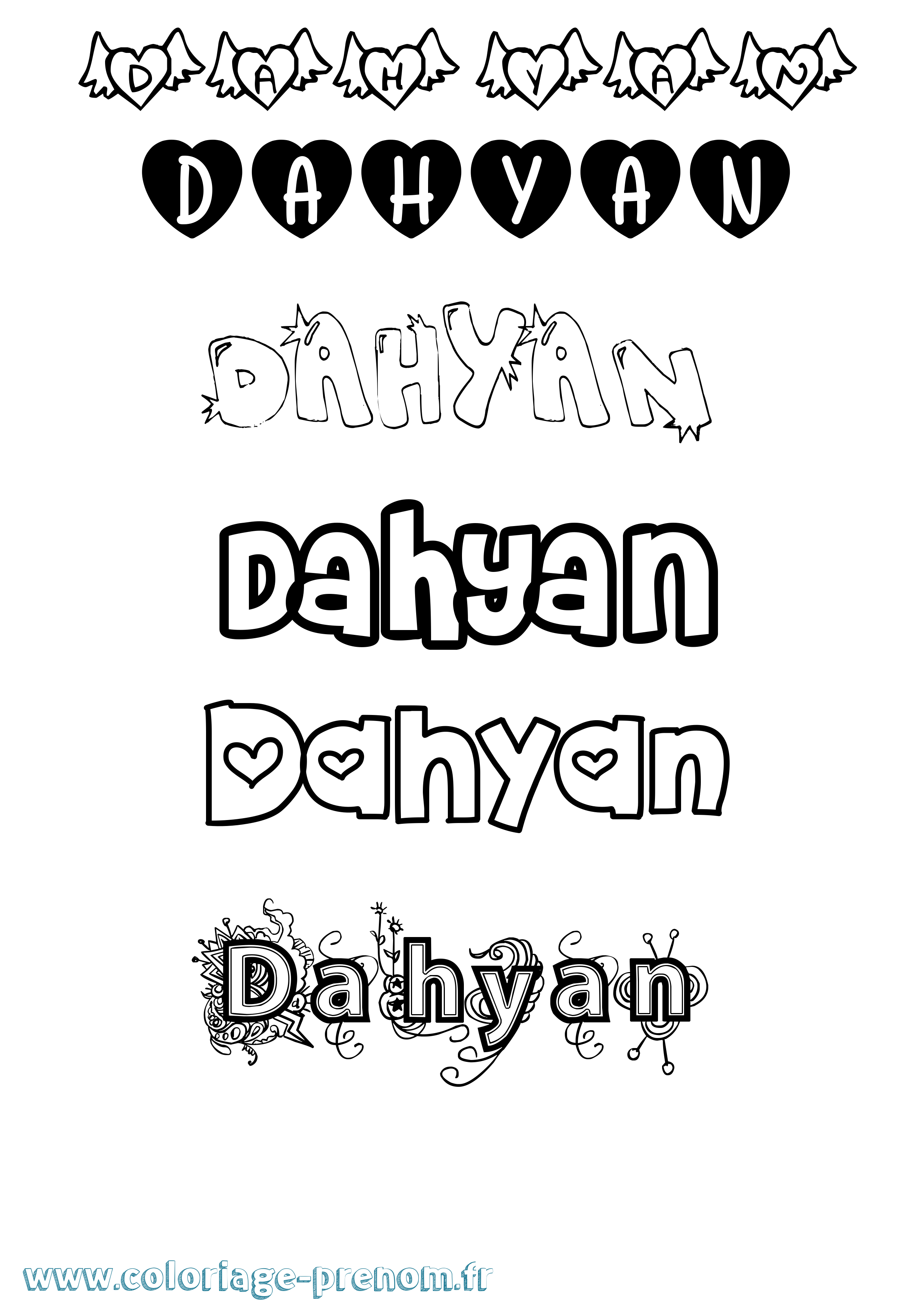 Coloriage prénom Dahyan Girly