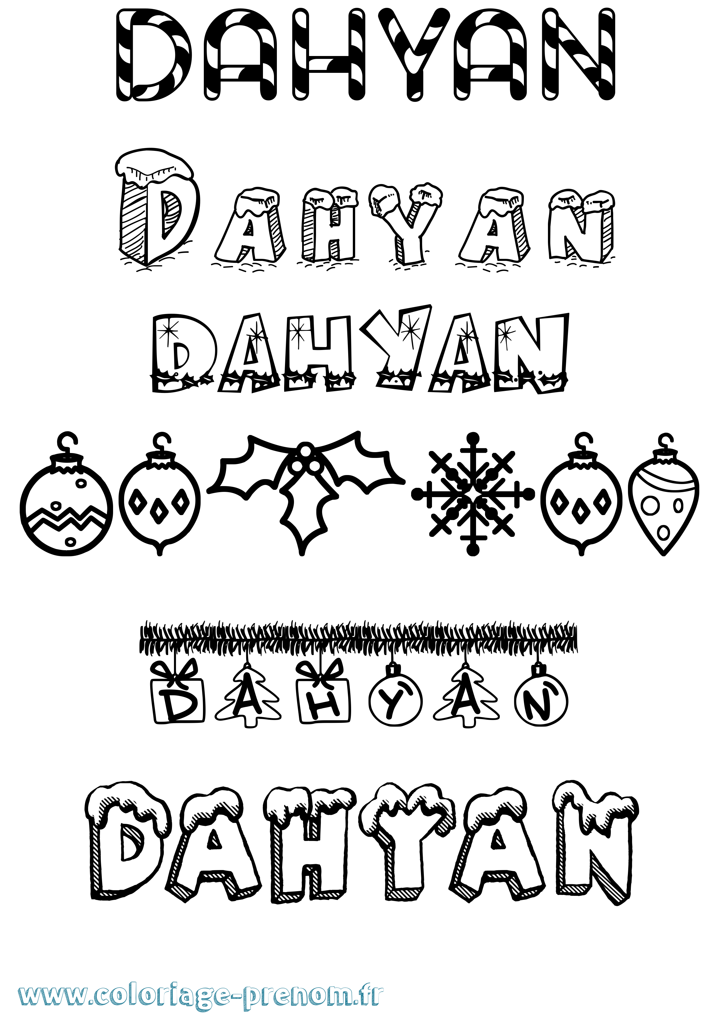 Coloriage prénom Dahyan Noël