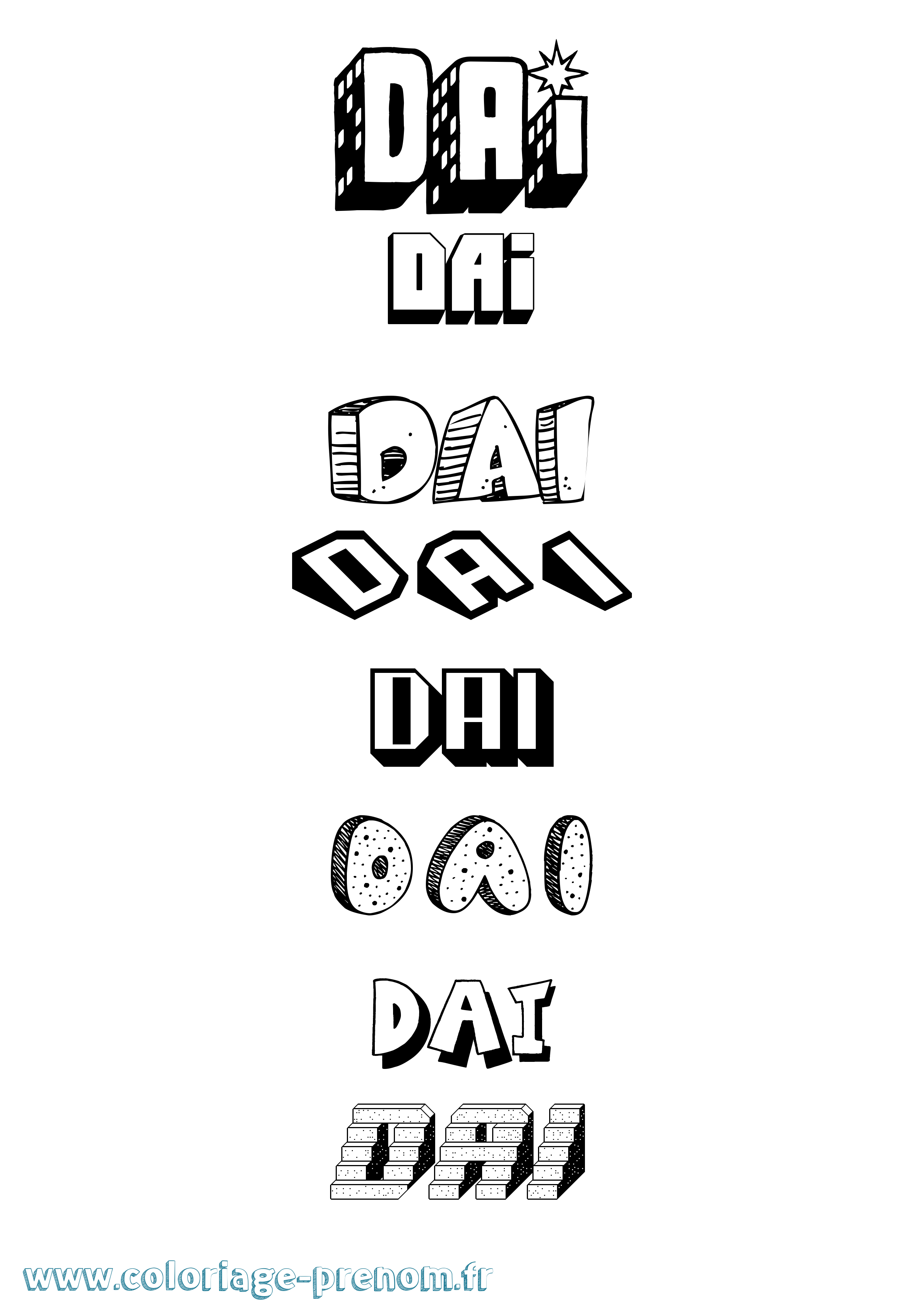 Coloriage Dai Effet 3D Coloriage prénom Dai Effet 3D