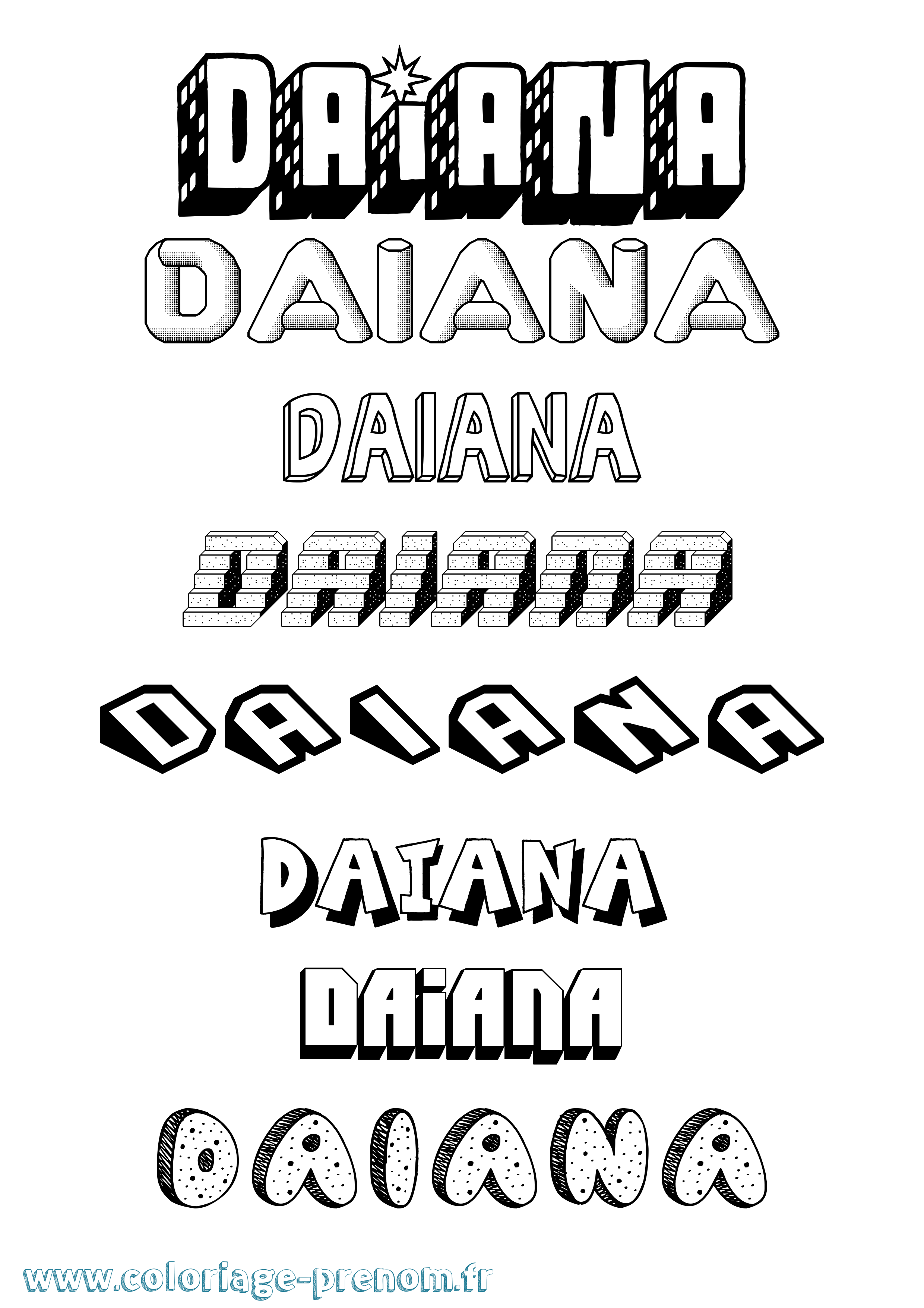 Coloriage prénom Daiana Effet 3D