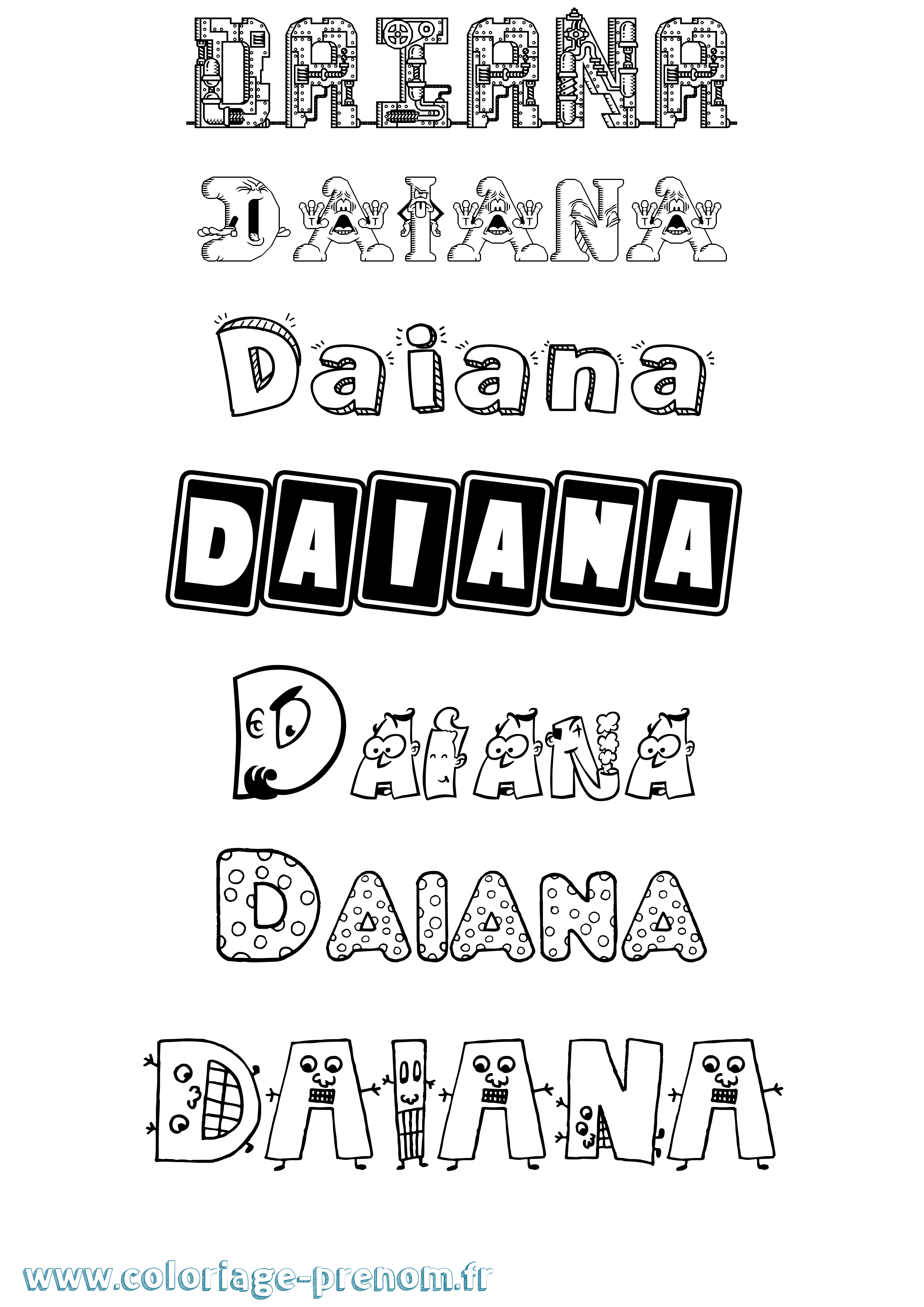 Coloriage prénom Daiana Fun
