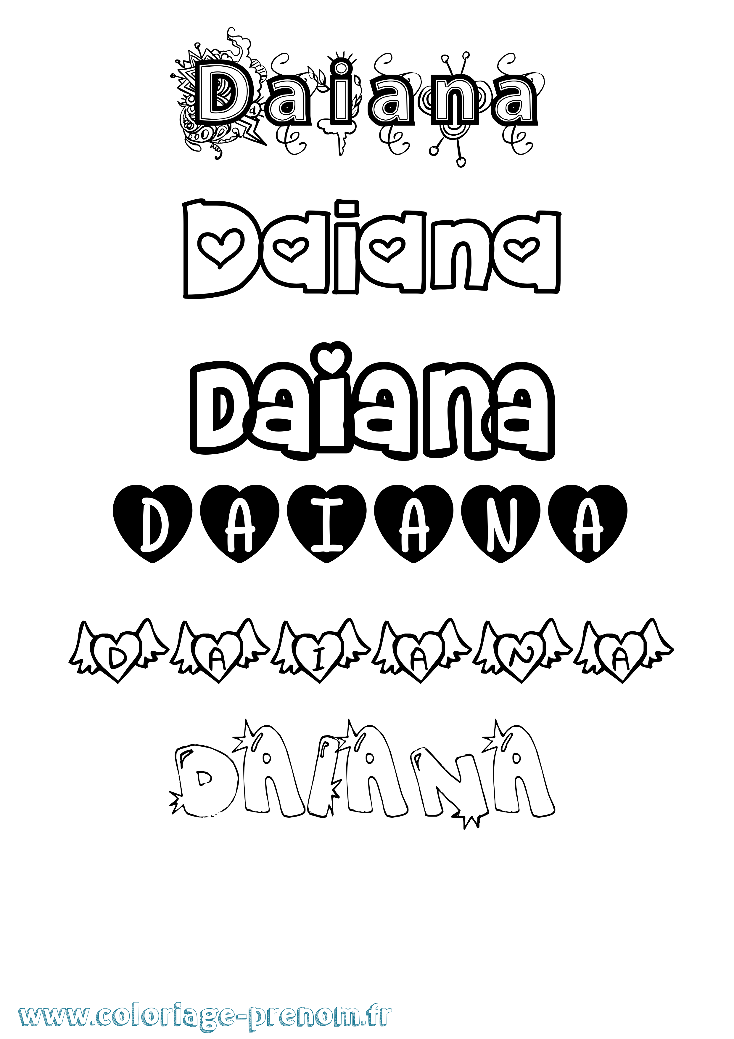 Coloriage prénom Daiana Girly