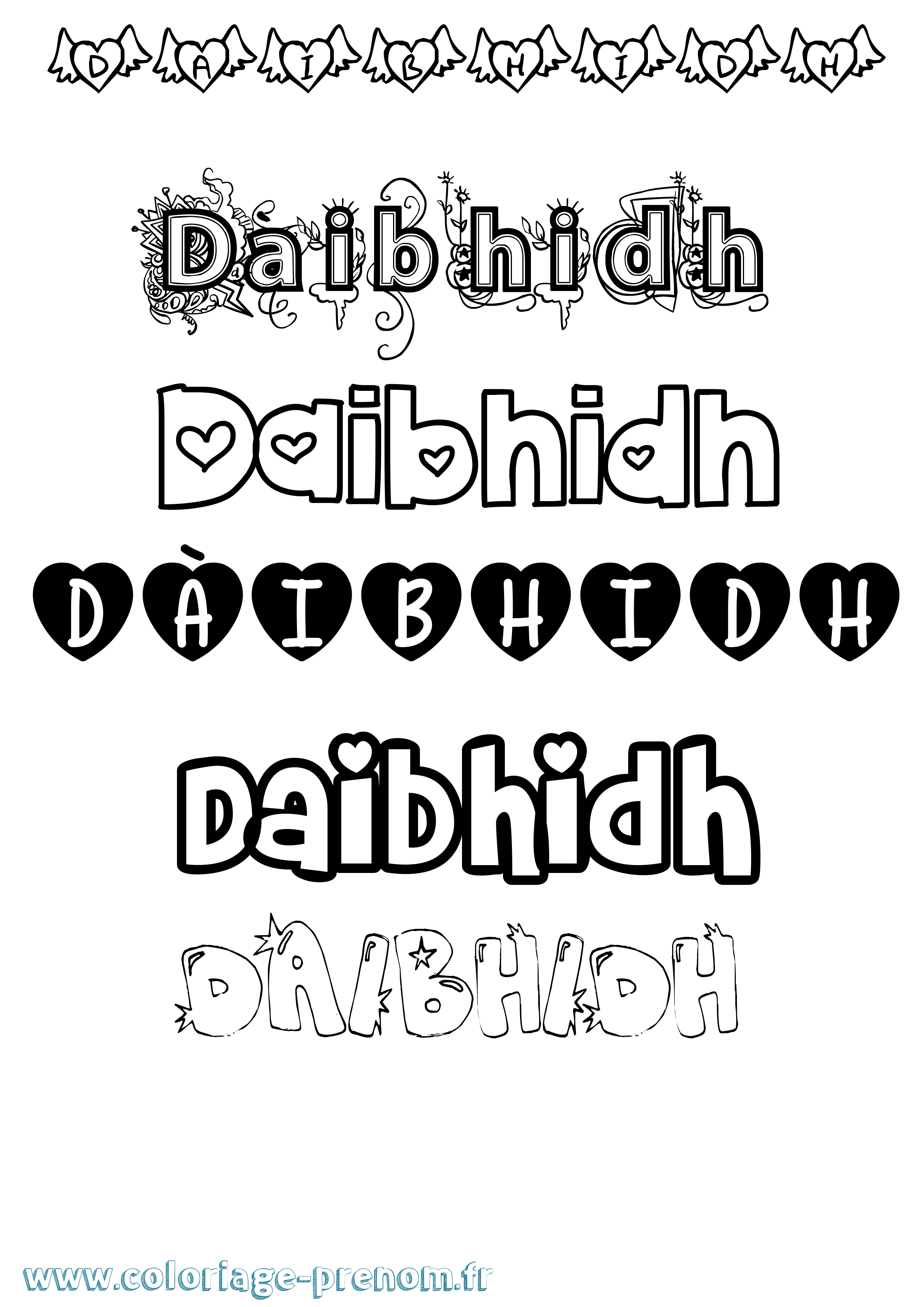 Coloriage Dàibhidh Girly Coloriage prénom Dàibhidh Girly