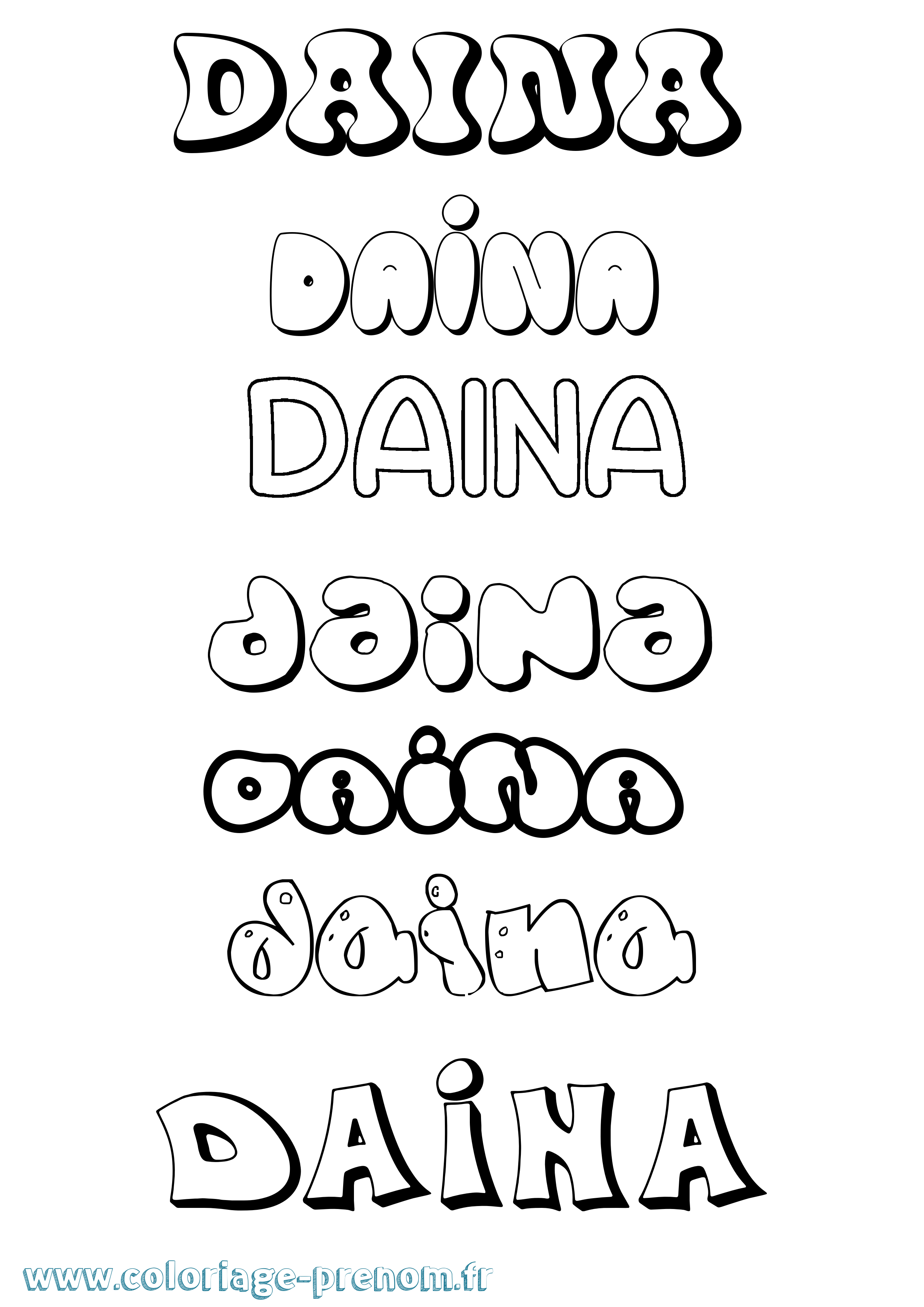 Coloriage prénom Daina Bubble