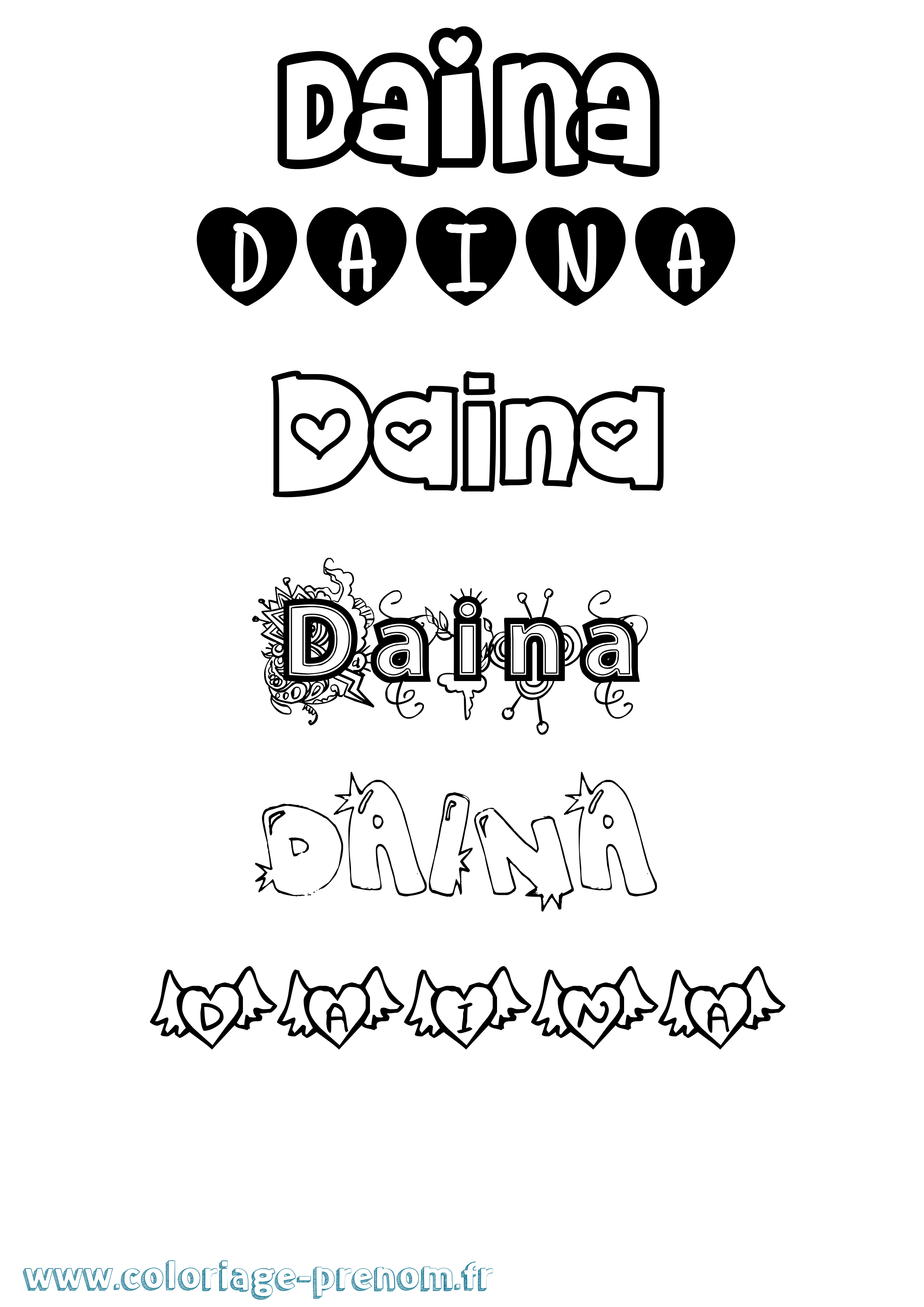 Coloriage prénom Daina Girly