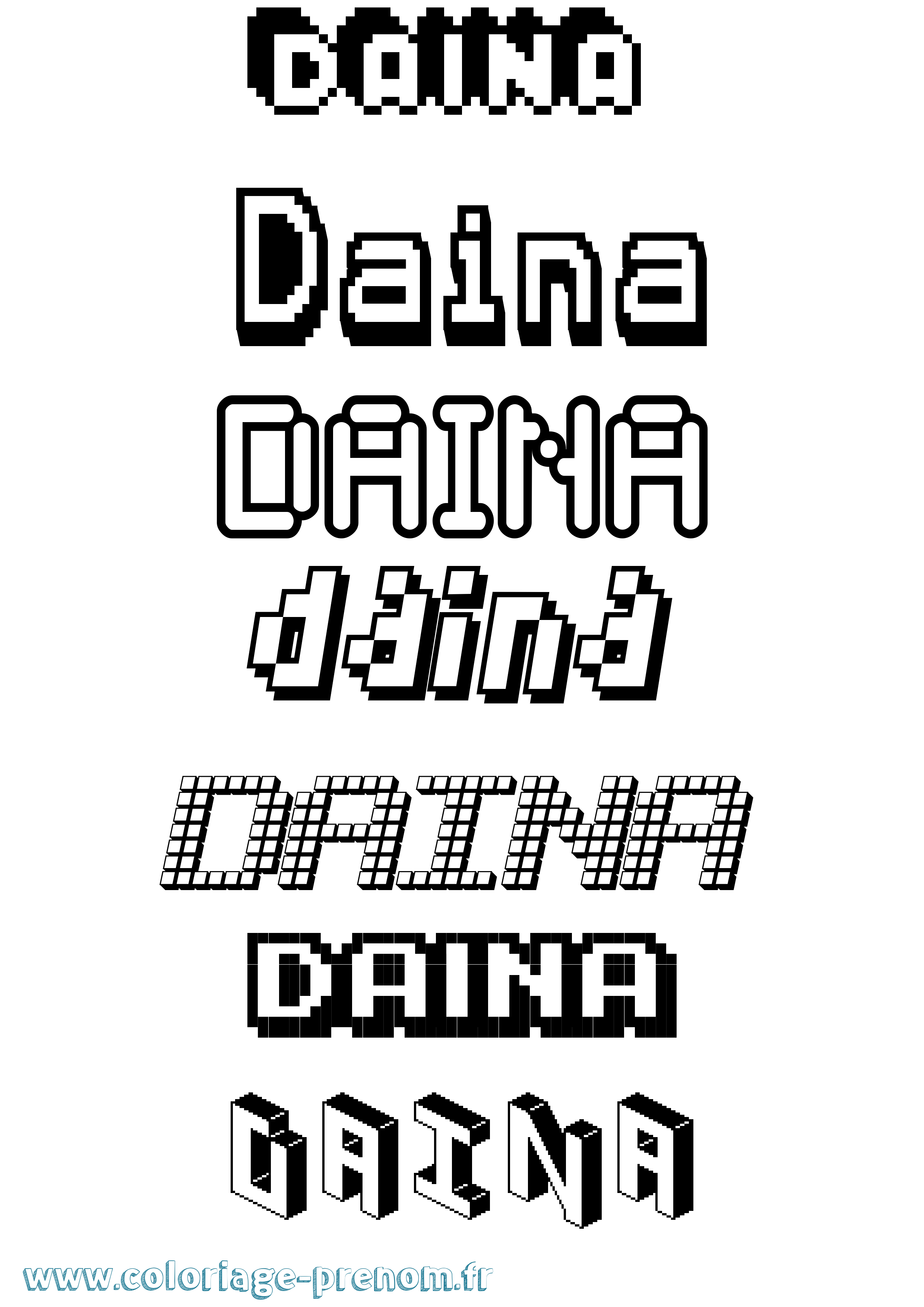 Coloriage prénom Daina Pixel