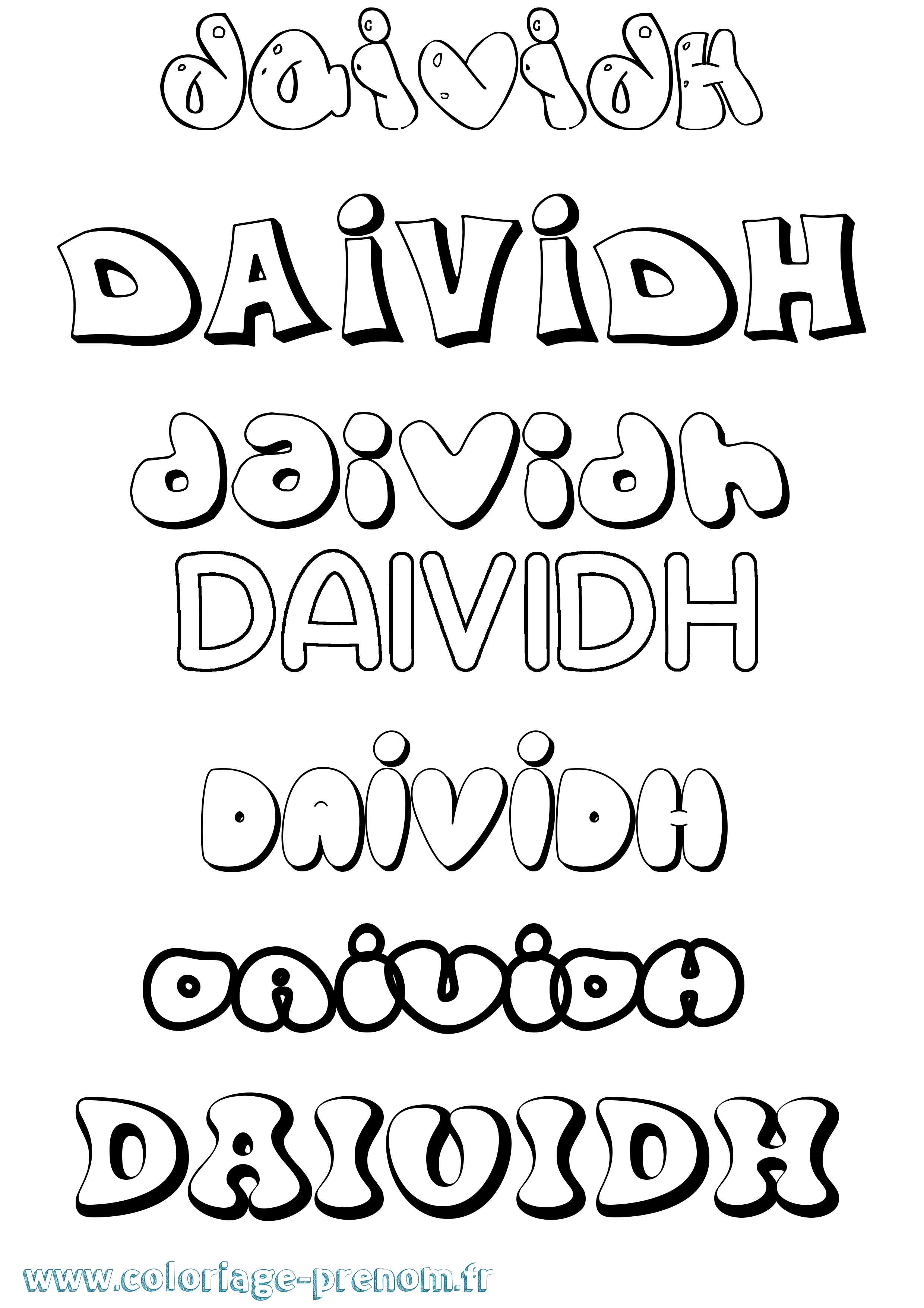 Coloriage prénom Daividh Bubble