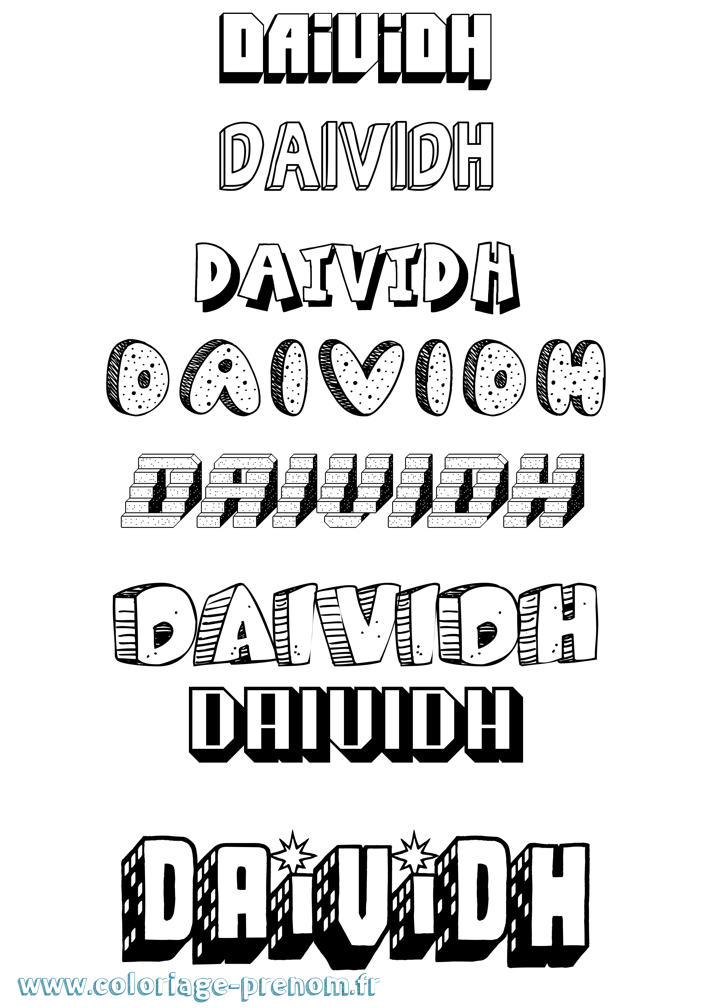 Coloriage Daividh Effet 3D Coloriage prénom Daividh Effet 3D
