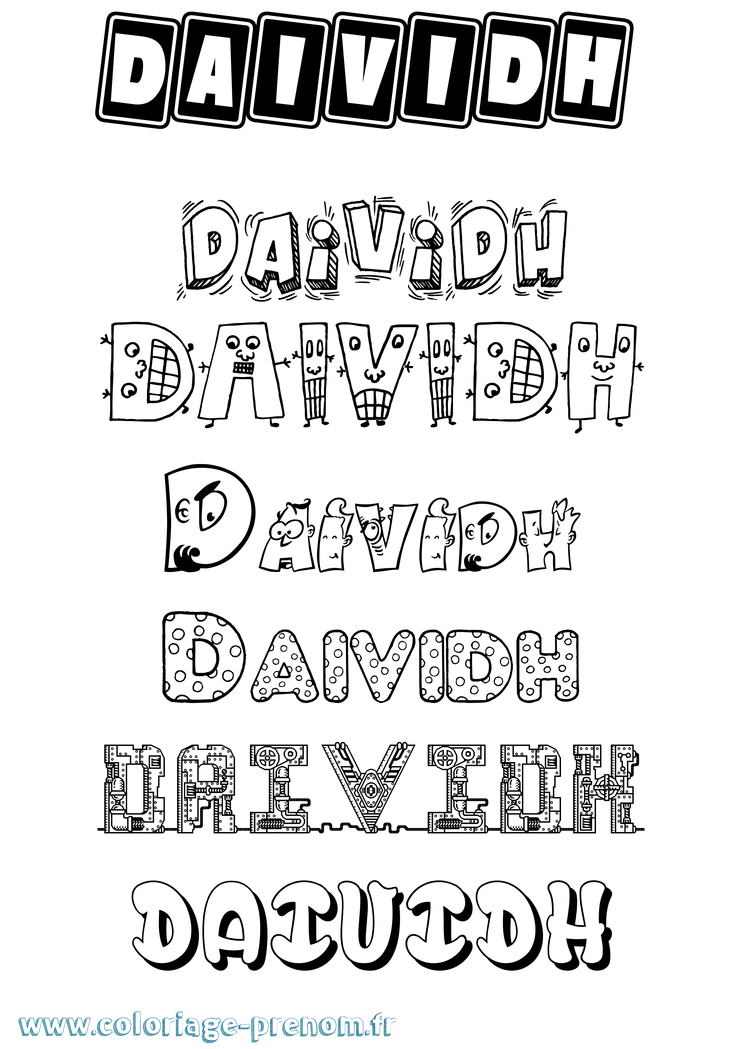 Coloriage prénom Daividh Fun