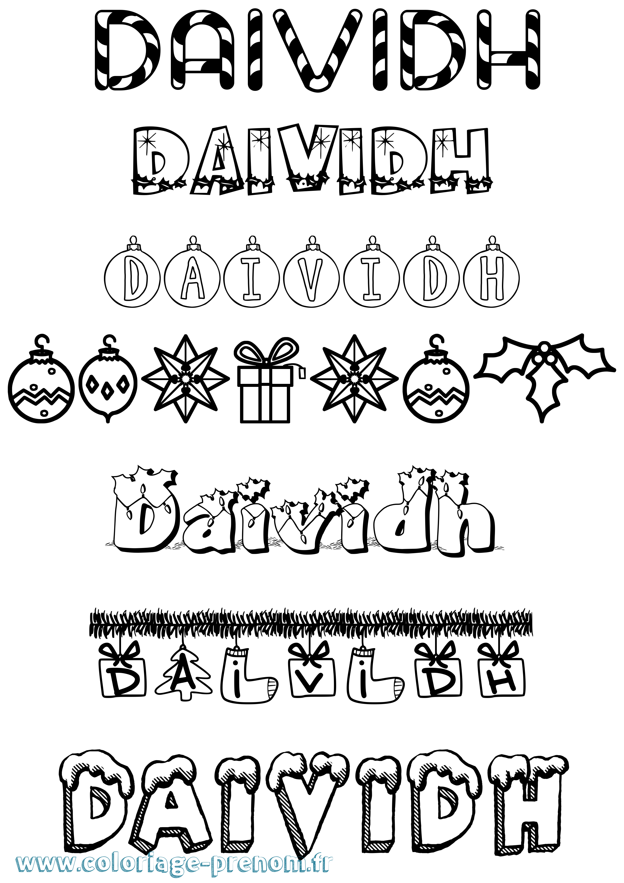 Coloriage Daividh Noël Coloriage prénom Daividh Noël
