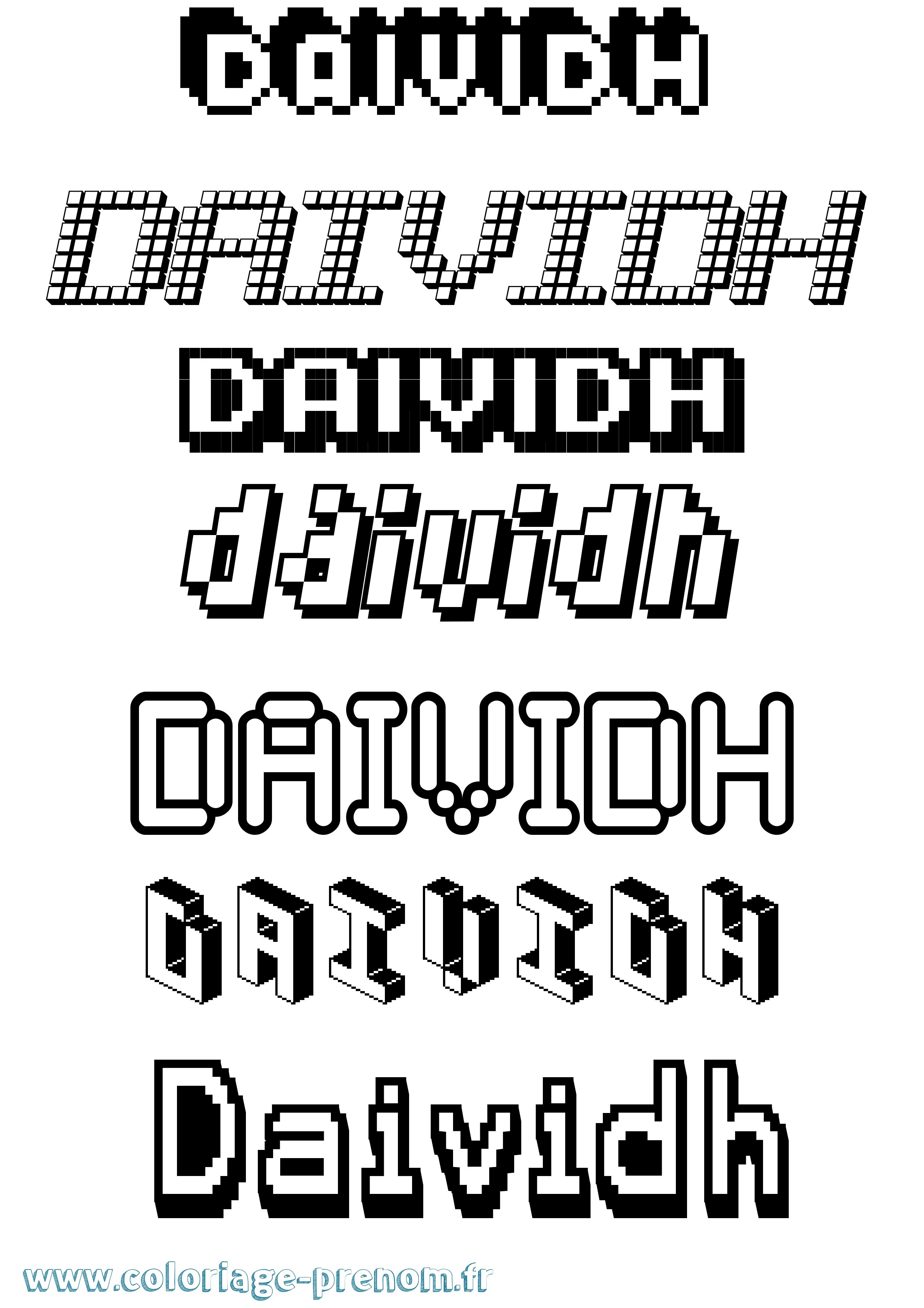 Coloriage prénom Daividh Pixel