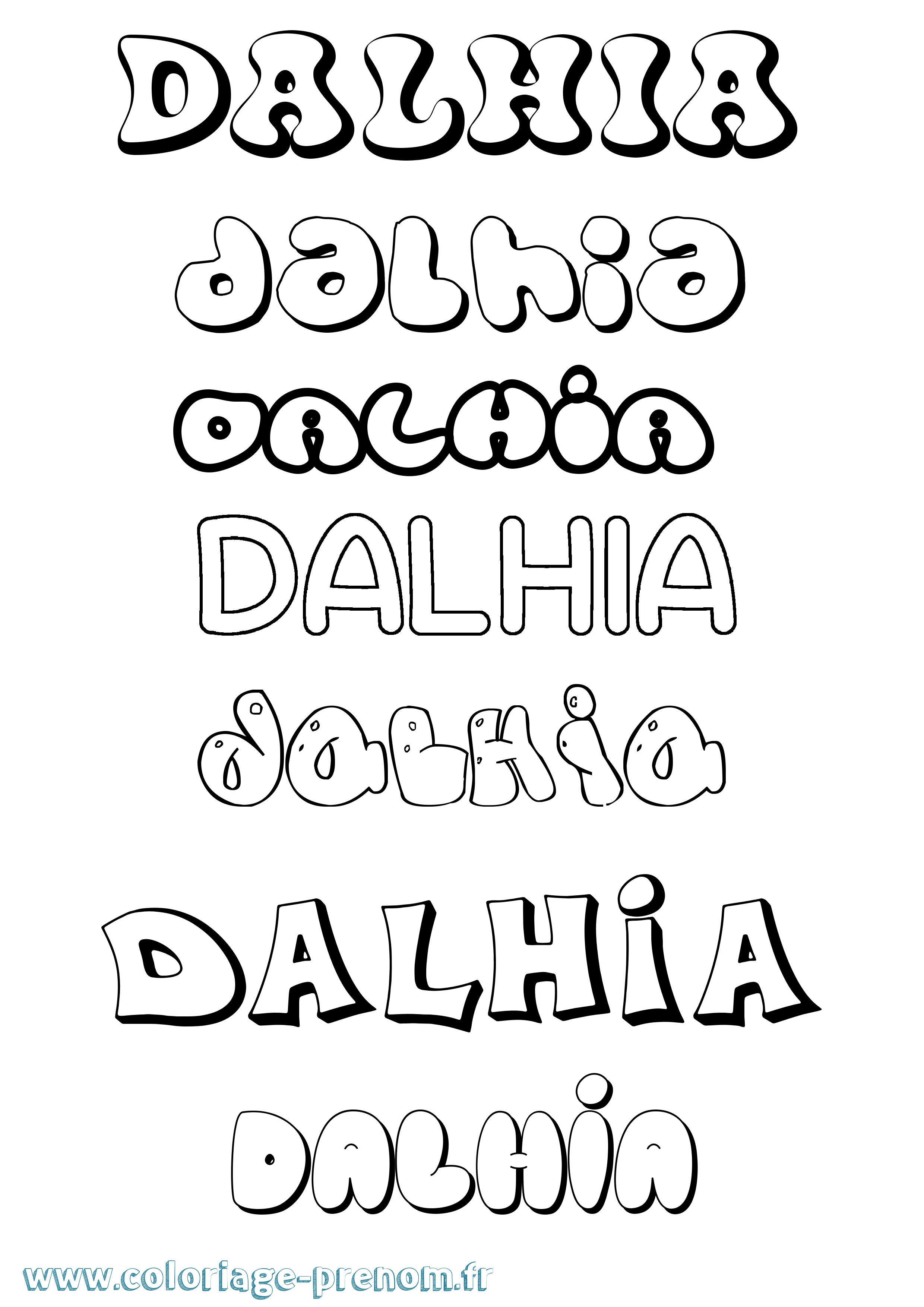Coloriage prénom Dalhia Bubble