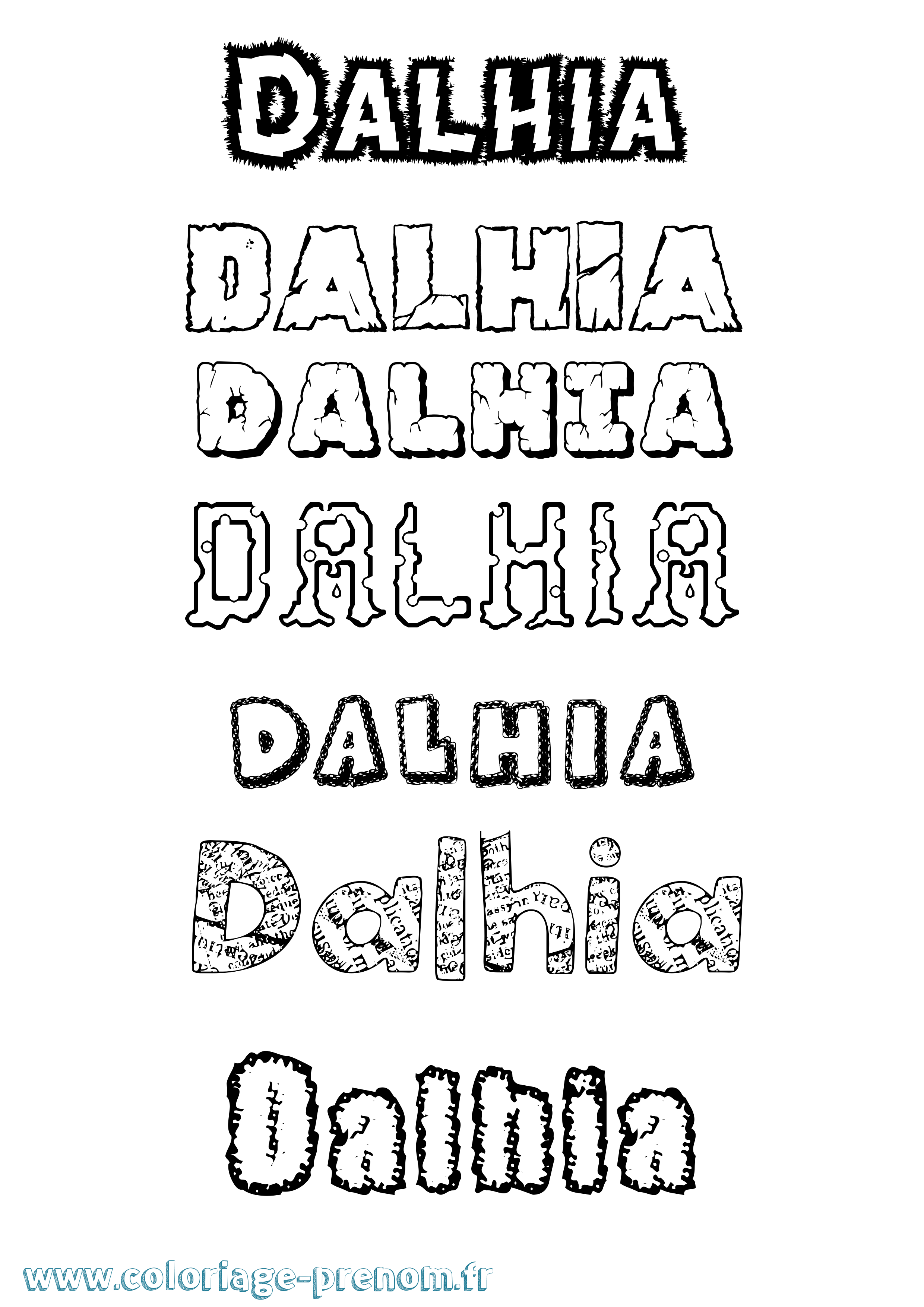 Coloriage prénom Dalhia Destructuré