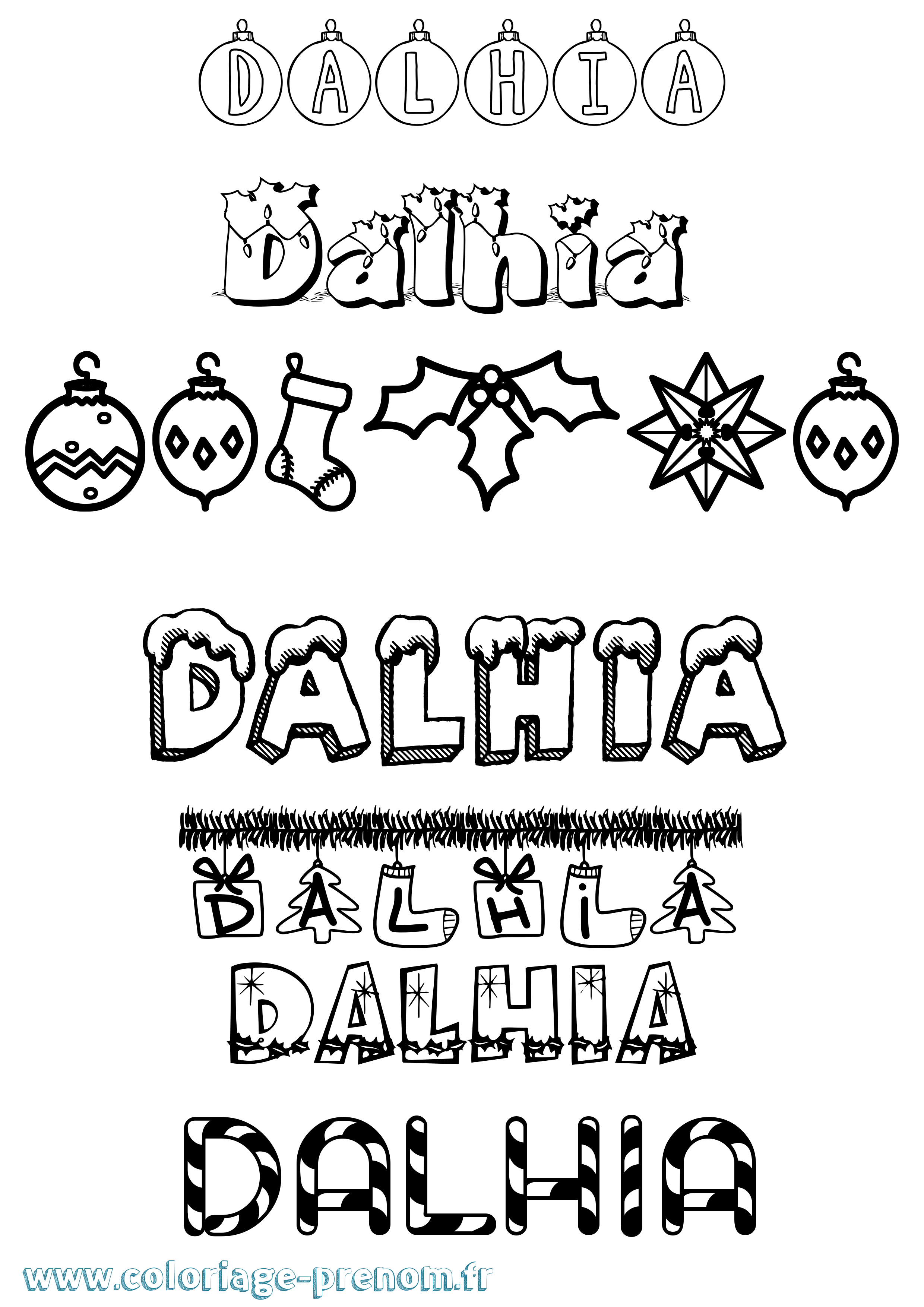 Coloriage prénom Dalhia Noël
