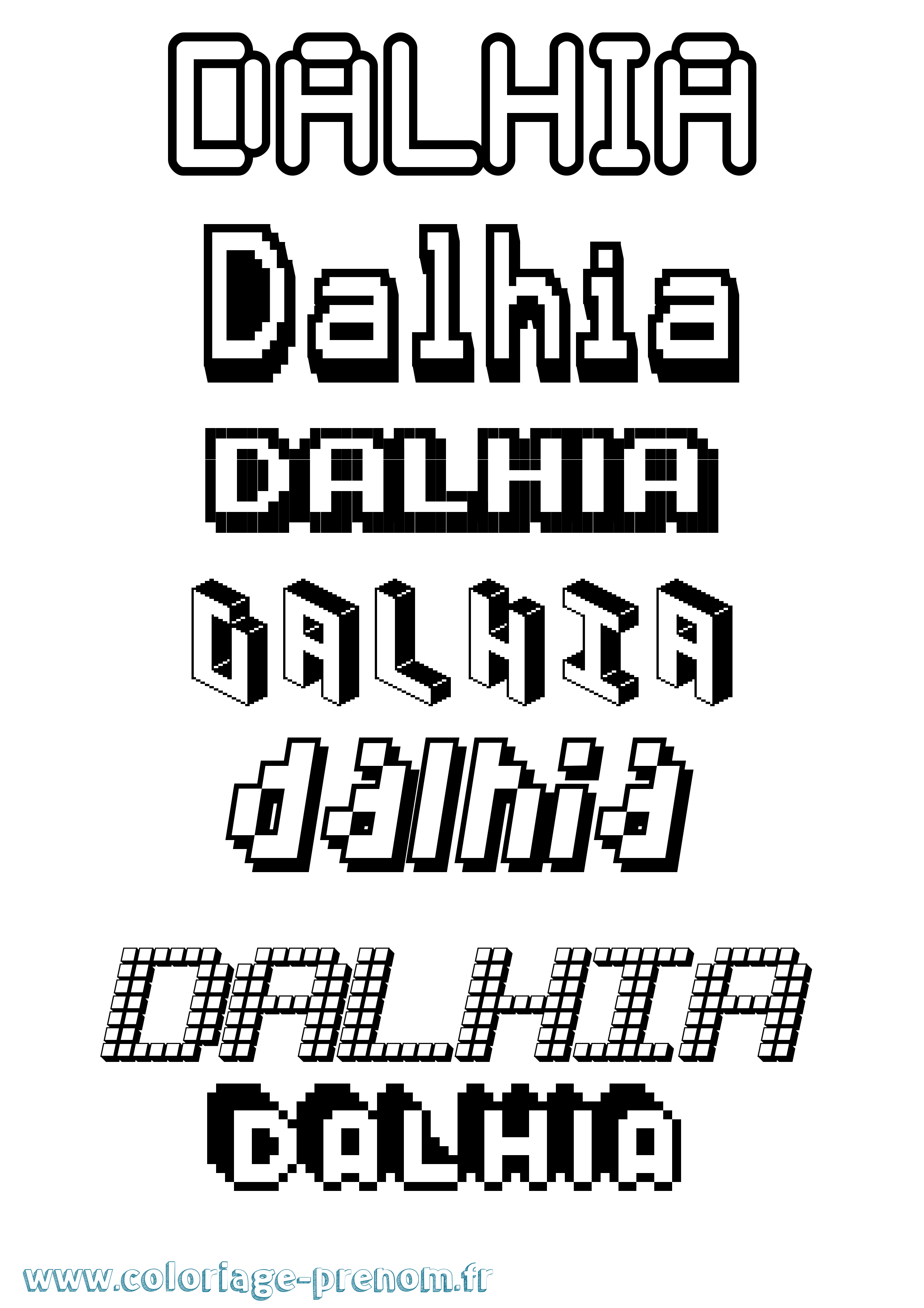 Coloriage prénom Dalhia Pixel