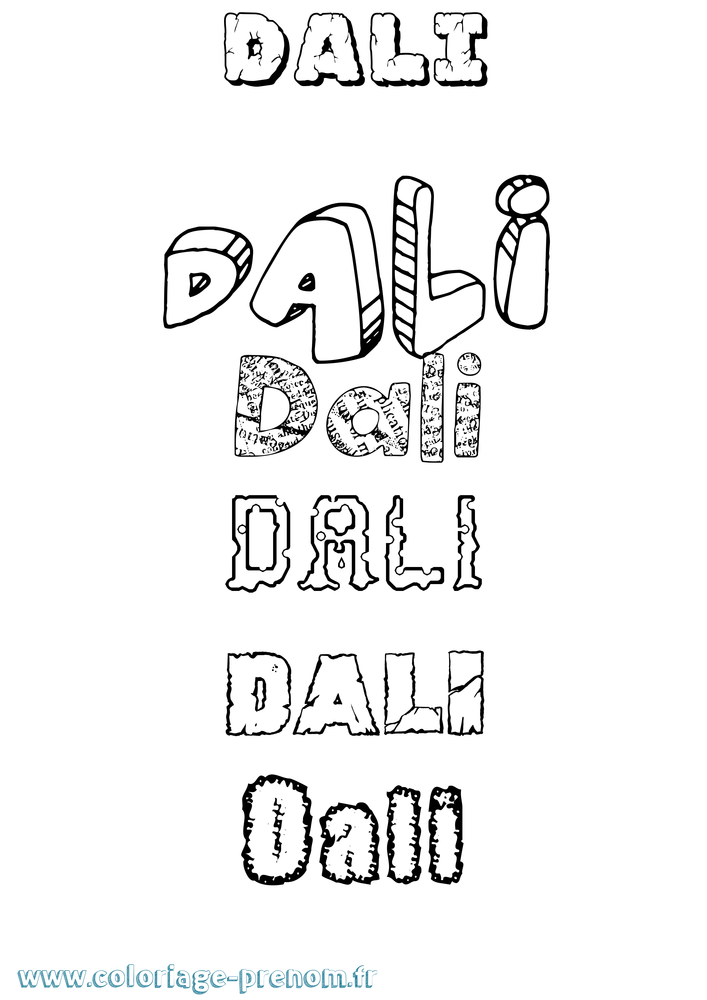 Coloriage prénom Dali Destructuré