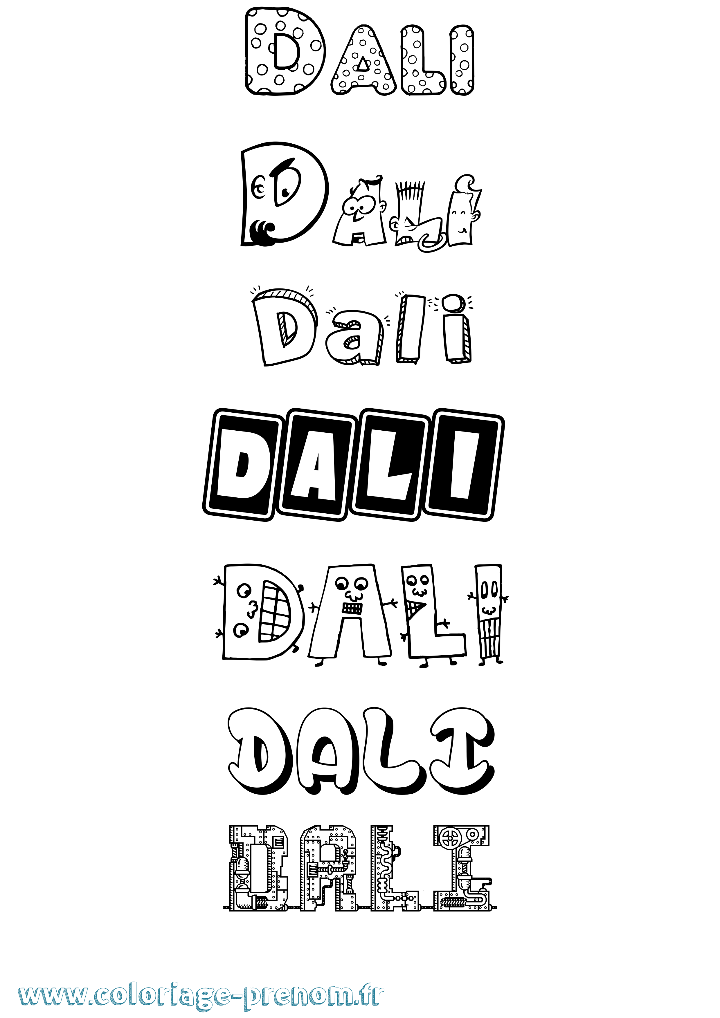 Coloriage prénom Dali Fun